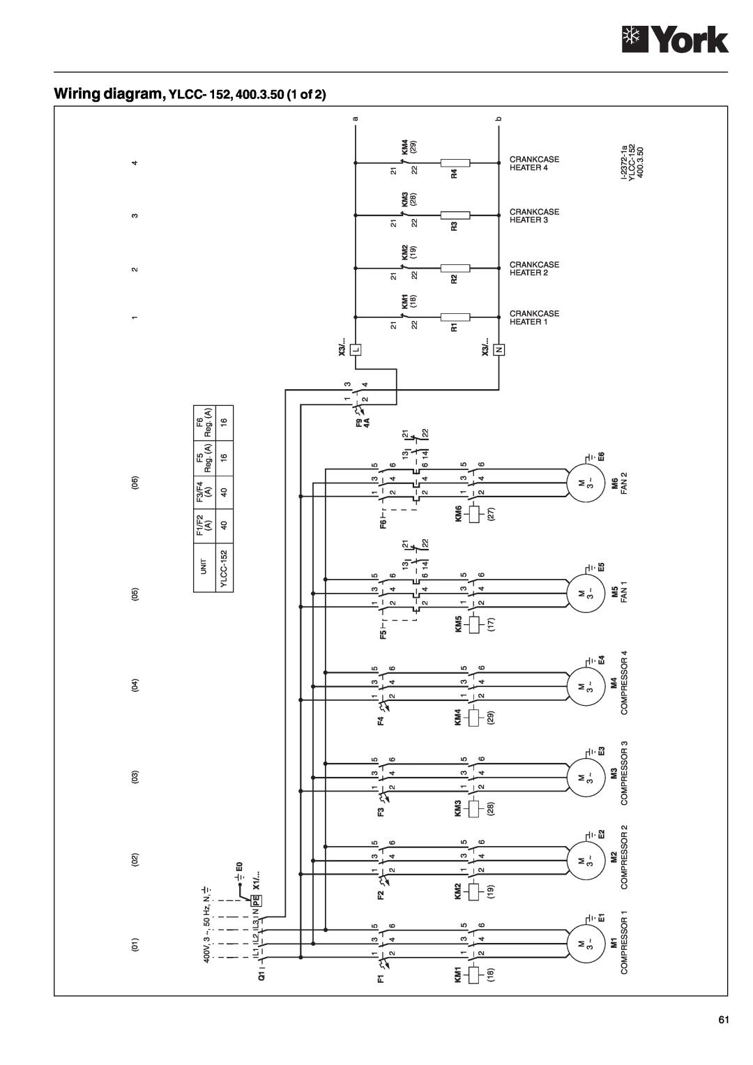 York YLCC-h, YLCC 42/62/82/102/112, 122 manual Wiring diagram, YLCC- 152, 400.3.50 1 of 
