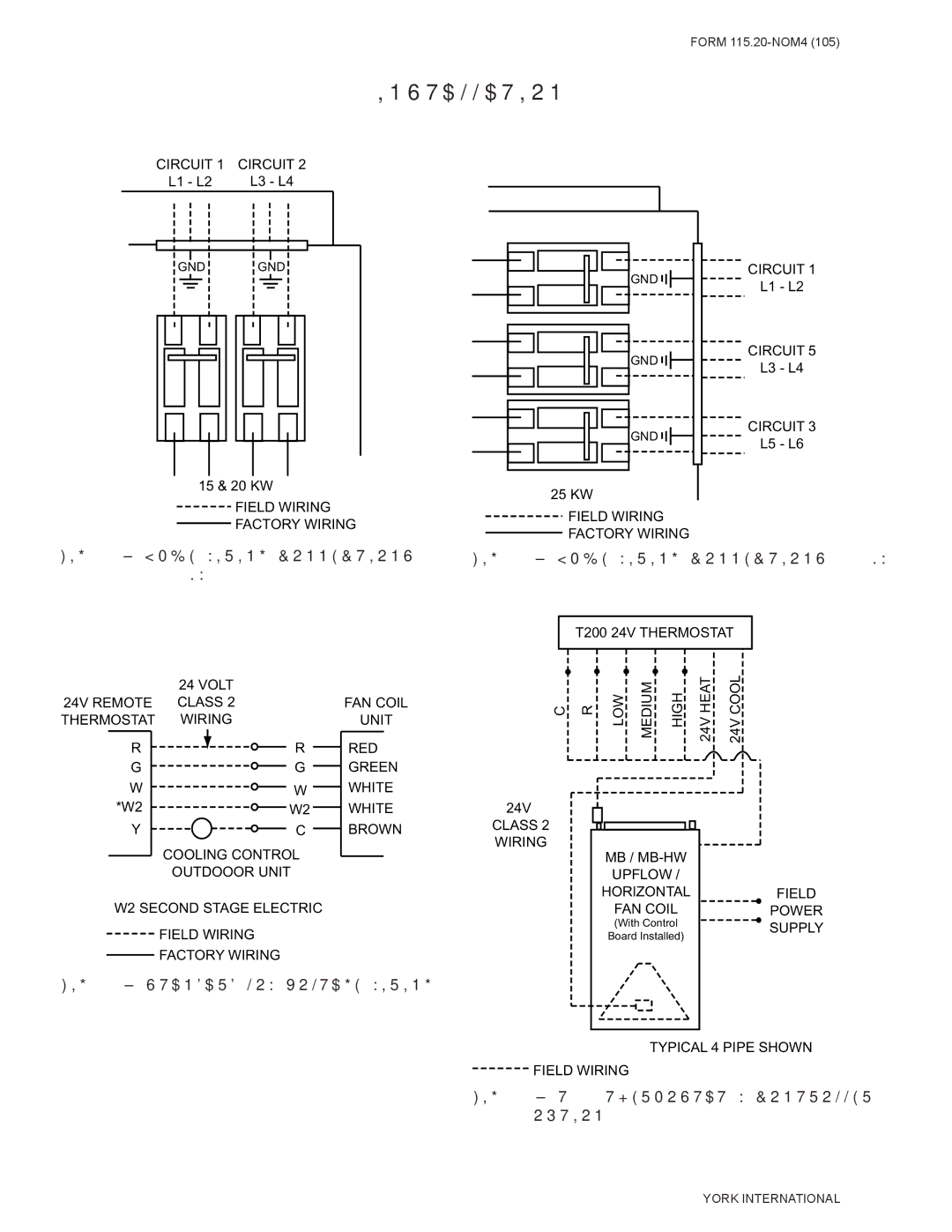 York YMBE, YMB-HW warranty Ymbe Wiring CONNECTIONS, 15 & 20 KW 