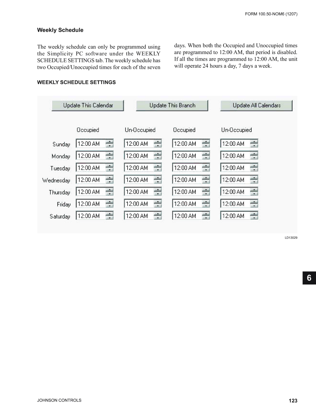 York YPAL 060, YPAL 061, YPAL 050, YPAL 051 manual Weekly Schedule Settings 