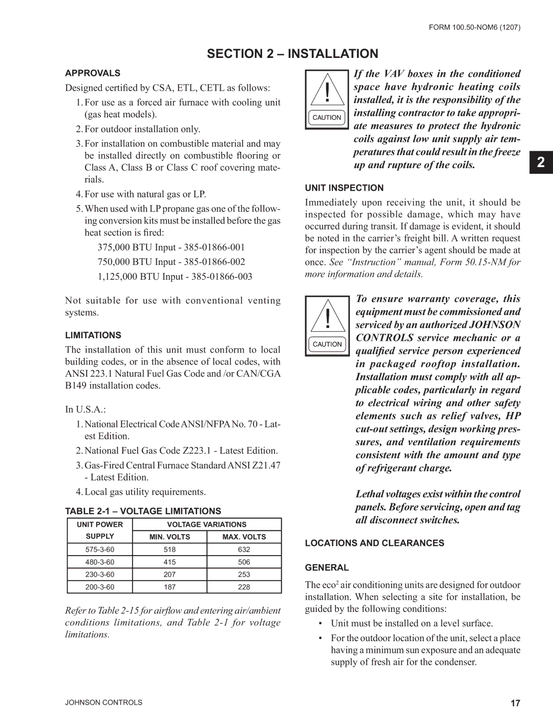 York YPAL 050, YPAL 061, YPAL 051, YPAL 060 manual Installation 