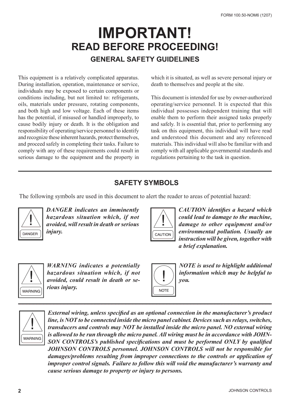 York YPAL 051, YPAL 061, YPAL 050, YPAL 060 manual General Safety Guidelines, Safety Symbols 