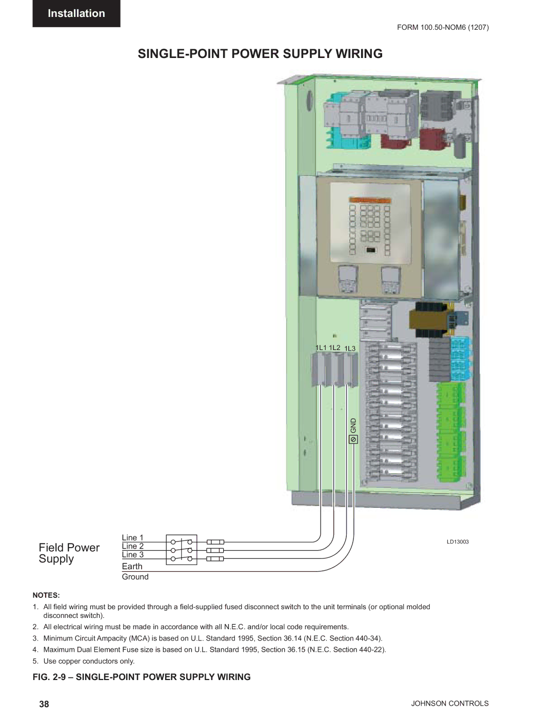 York YPAL 051, YPAL 061, YPAL 050, YPAL 060 manual SINGLE-POINT Power Supply Wiring 