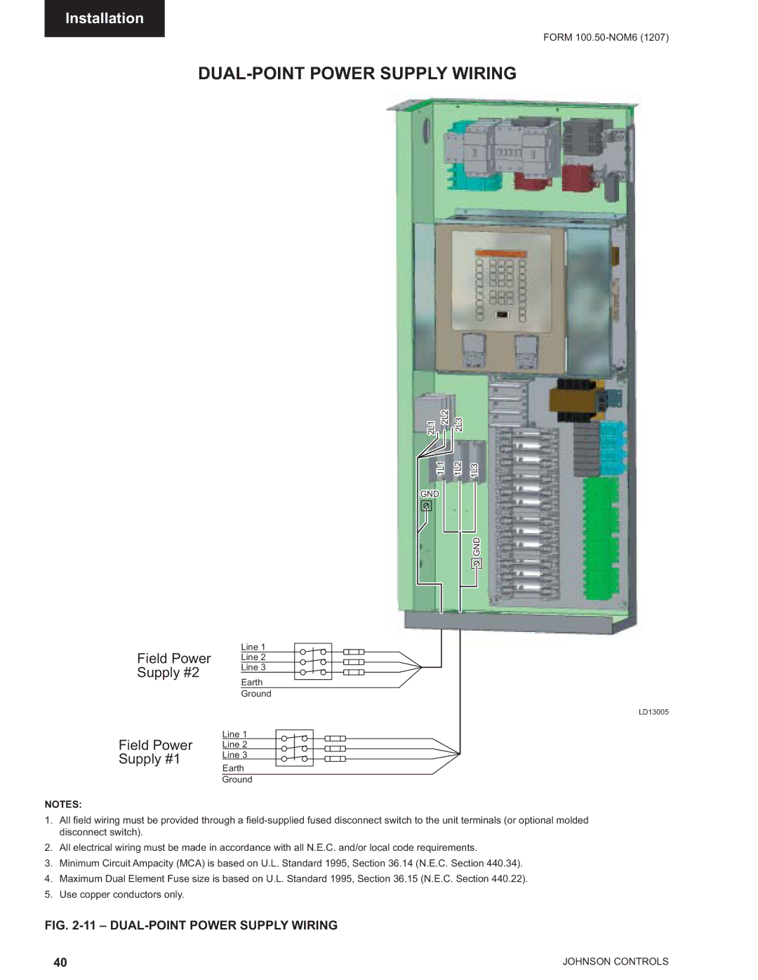 York YPAL 061, YPAL 050, YPAL 051, YPAL 060 manual DUAL-POINT Power Supply Wiring 