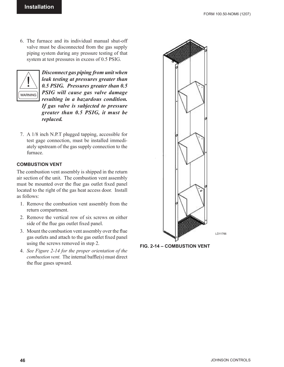 York YPAL 051, YPAL 061, YPAL 050, YPAL 060 manual Combustion Vent 