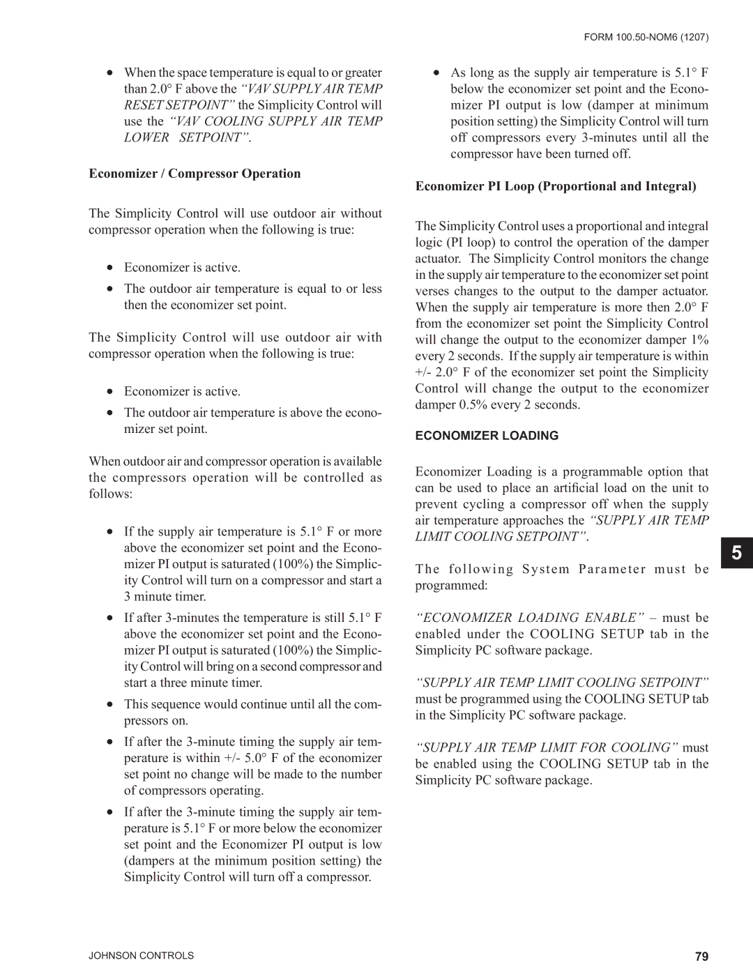 York YPAL 060 manual Economizer / Compressor Operation, Economizer PI Loop Proportional and Integral, Economizer Loading 