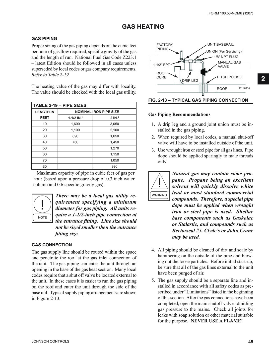 York YPAL 050, YPAL 061, YPAL 051, YPAL 060 manual Gas Heating, Gas Piping Recommendations 