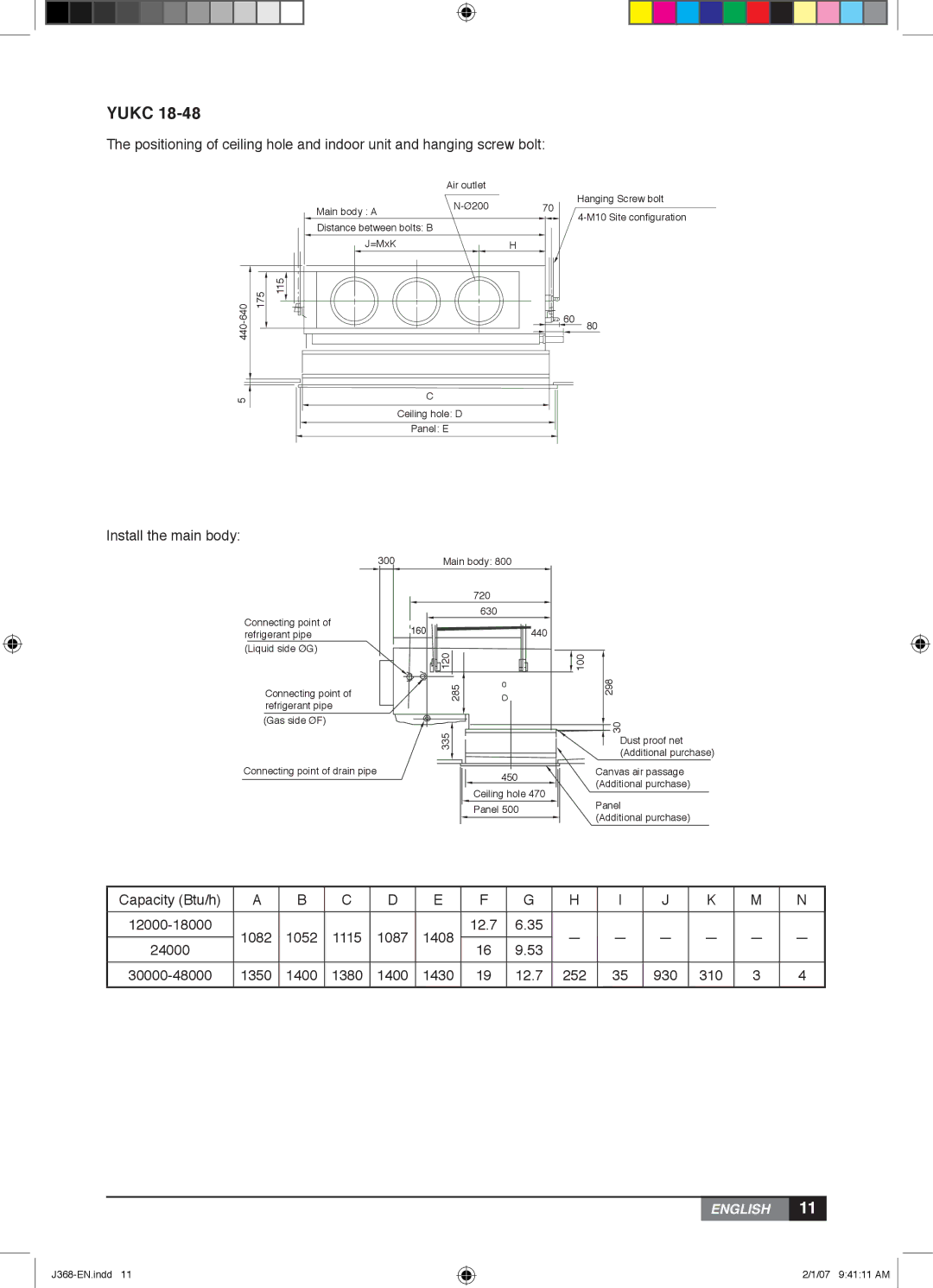 York YUHC 18-60, YUHC 07-18 owner manual Install the main body 