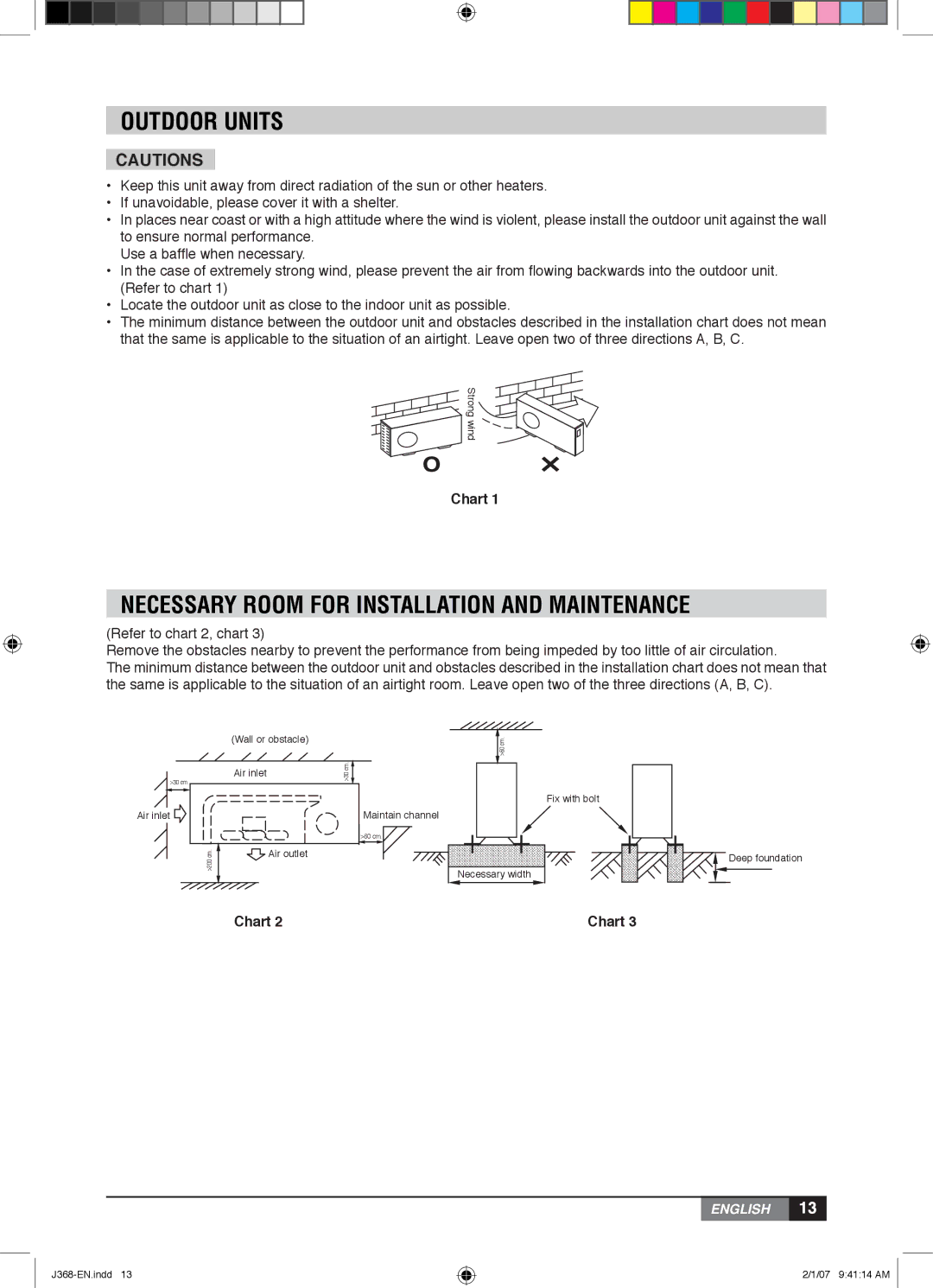 York YUHC 18-60, YUHC 07-18 owner manual Outdoor Units, Necessary Room for Installation and Maintenance, Chart 