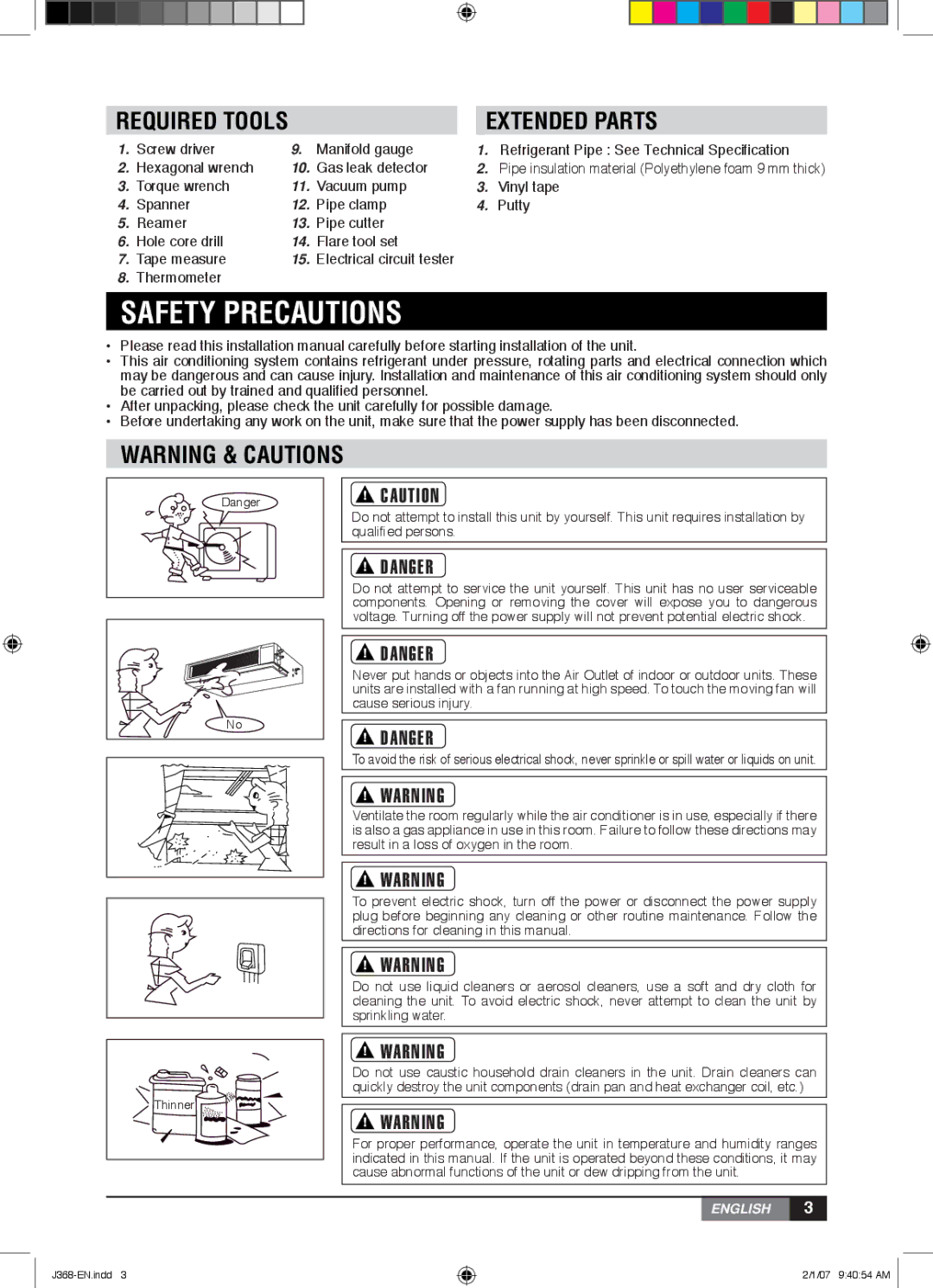 York YUHC 18-60, YUHC 07-18 owner manual Safety Precautions, Extended Parts 