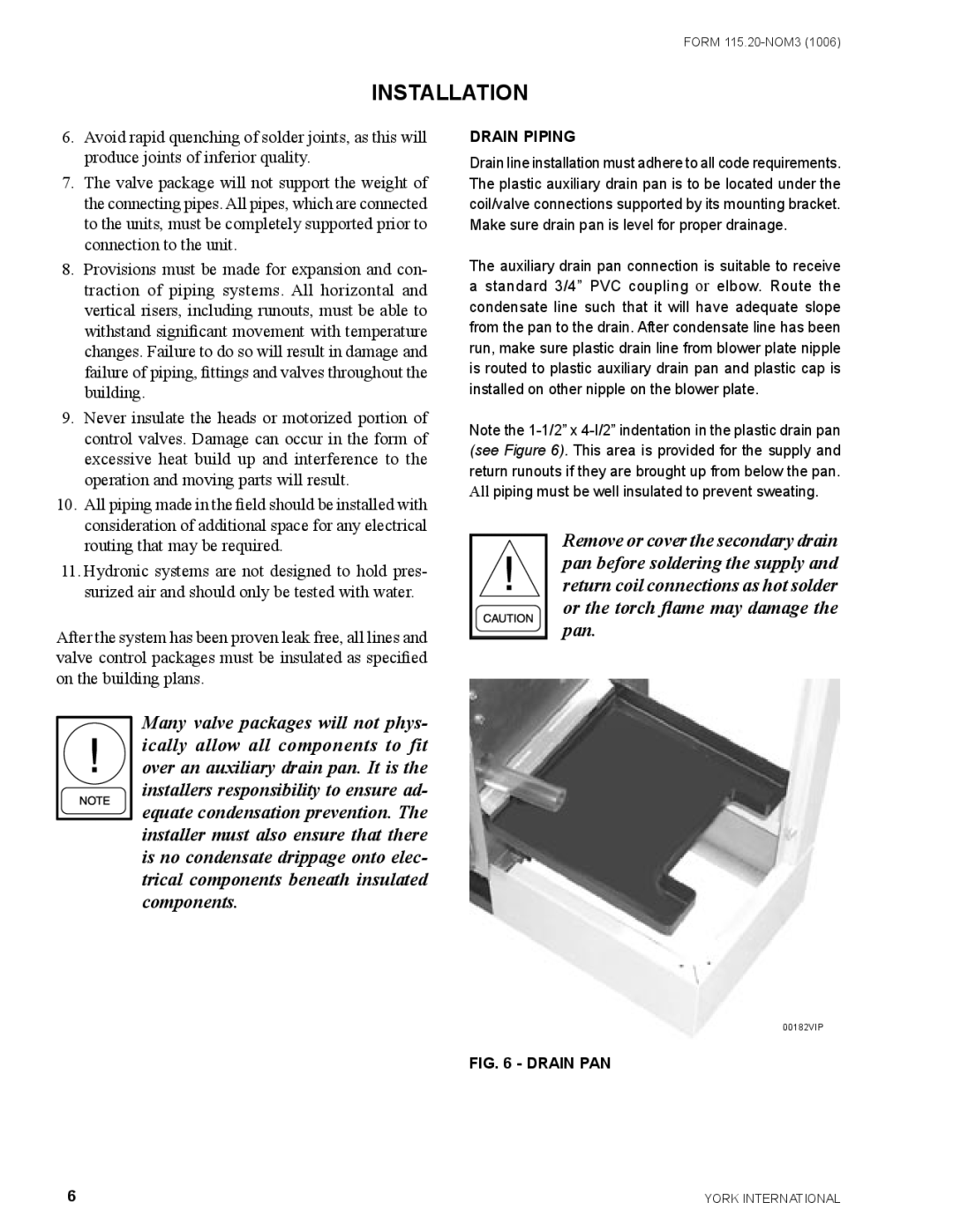 York YVC, YWC, YVF/YVS warranty Drain PAN 