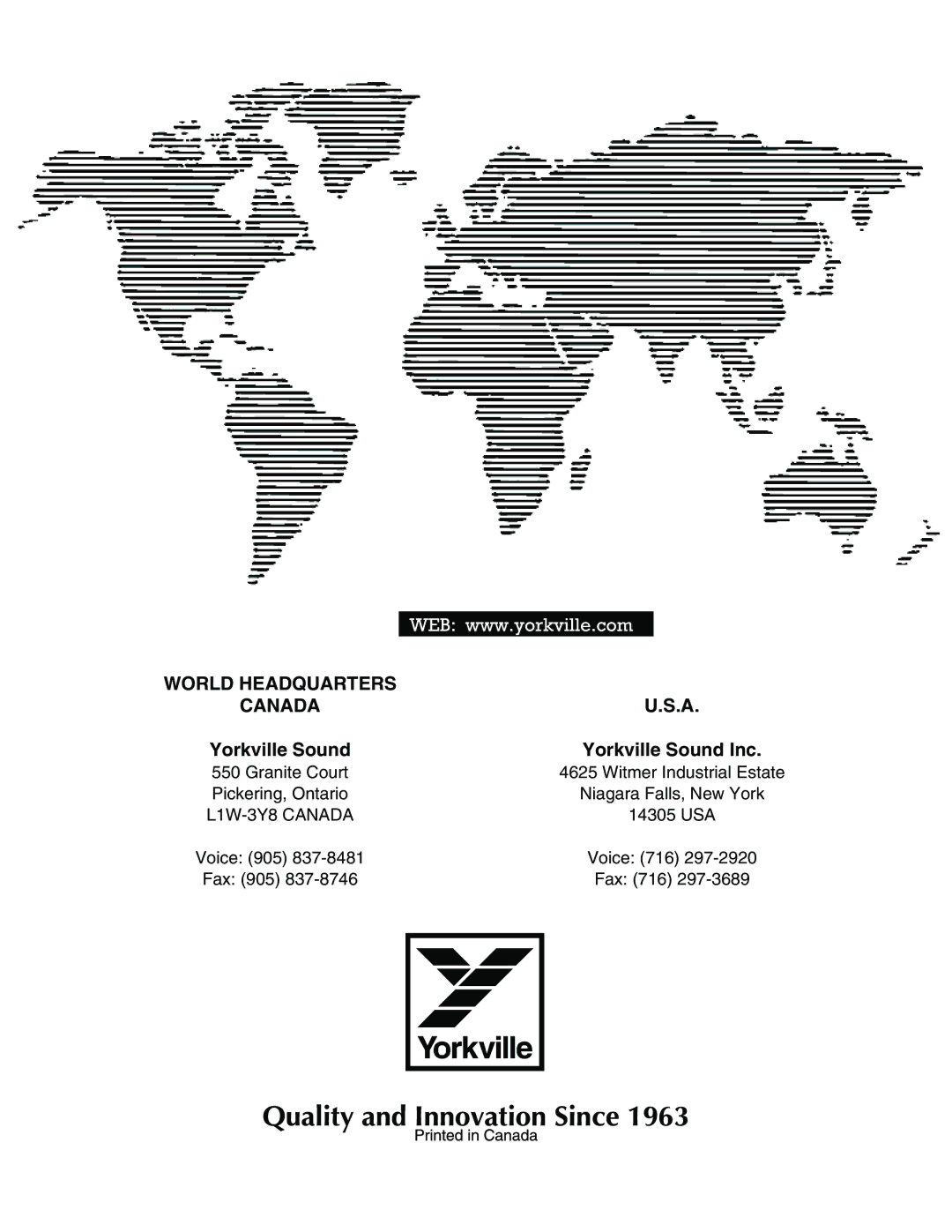 Yorkville Sound 200T manual Canada, Yorkville Sound Yorkville Sound Inc 