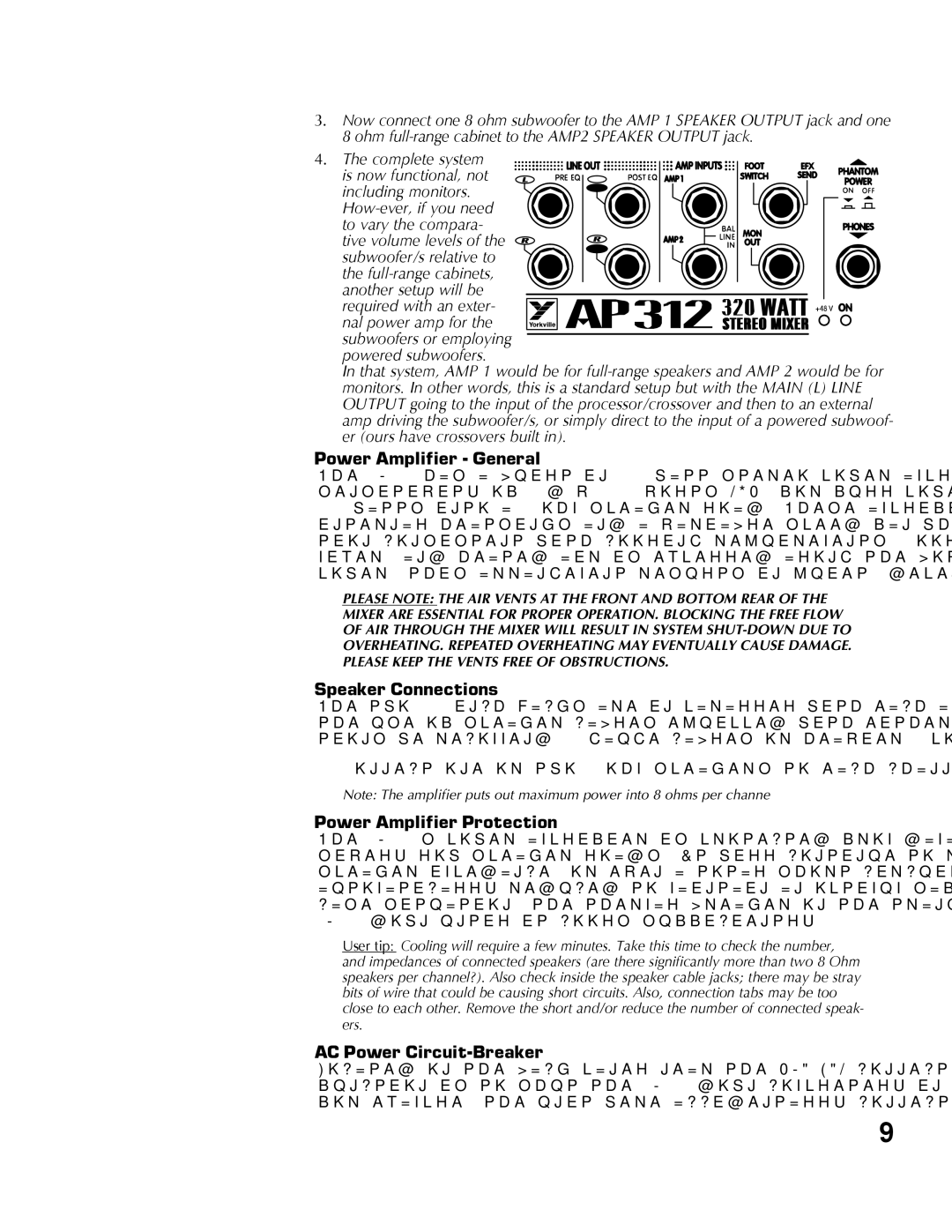 Yorkville Sound AP312 Power Amplifier General, Speaker Connections, Power Amplifier Protection, AC Power Circuit-Breaker 