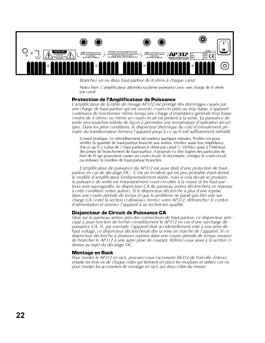 Yorkville Sound AP312 Protection de lAmplificateur de Puissance, Disjoncteur de Circuit de Puissance CA, Montage en Rack 