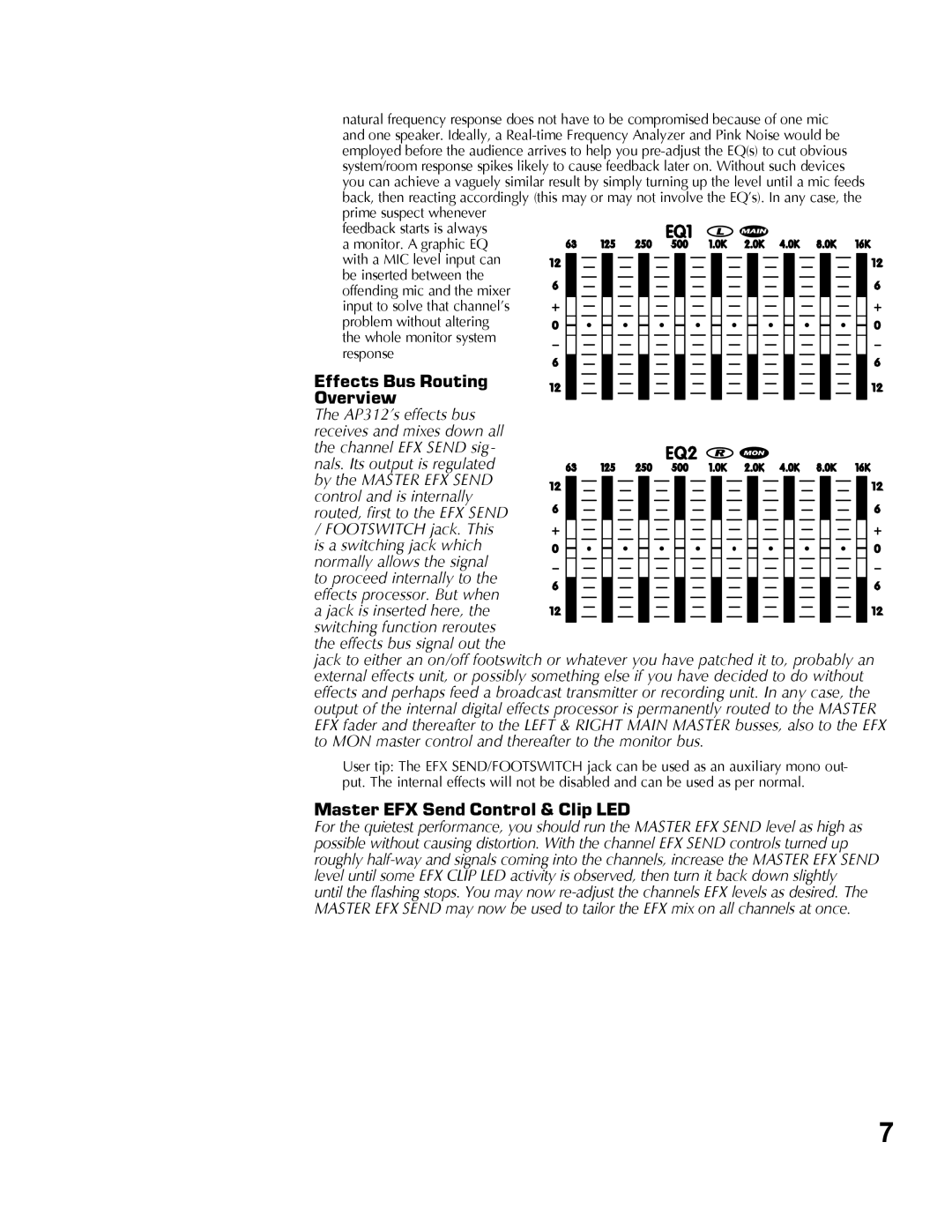 Yorkville Sound AP312 owner manual Effects Bus Routing Overview, Master EFX Send Control & Clip LED 