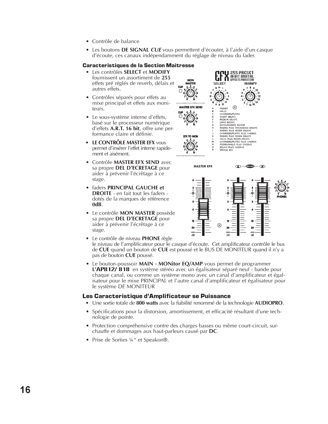 Yorkville Sound AP818, AP812 owner manual Les Caracteristique d’Amplificateur se Puissance 