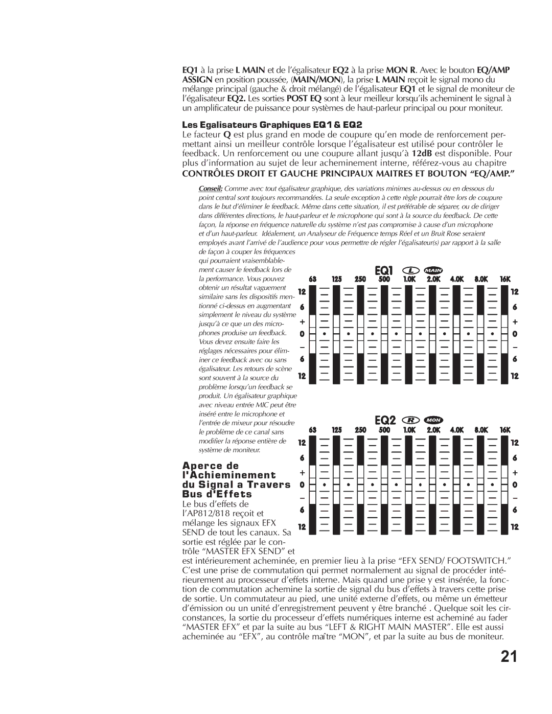 Yorkville Sound AP812, AP818 owner manual Aperce de lAchieminement du Signal a Travers Bus dEffets 