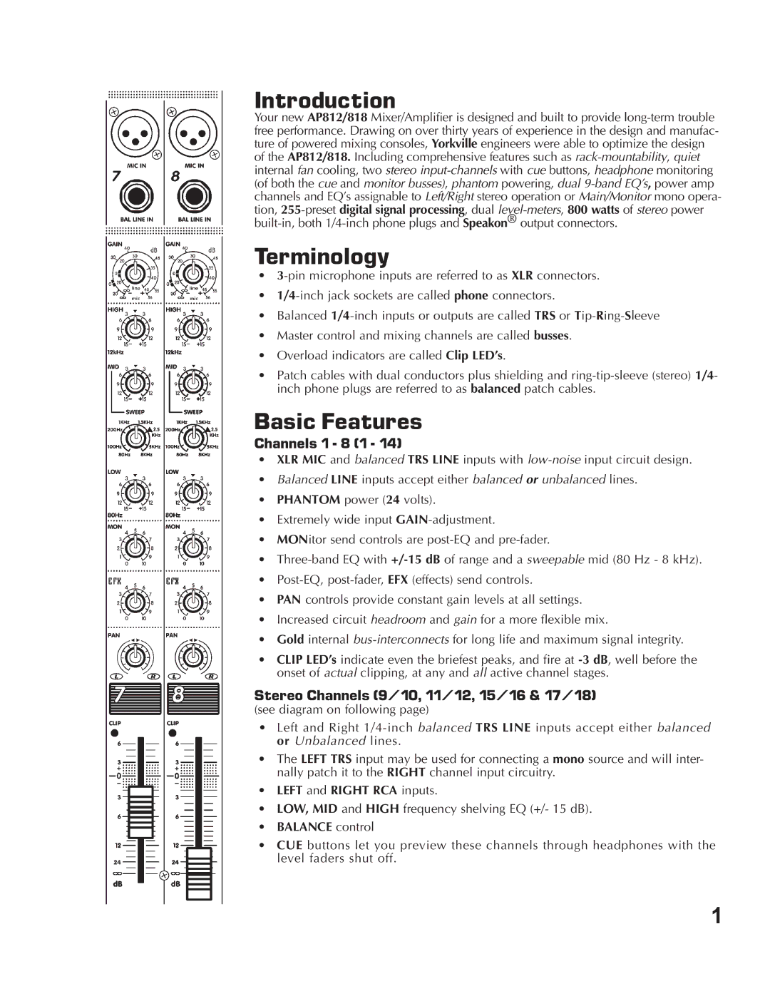 Yorkville Sound AP812, AP818 owner manual Introduction, Terminology, Basic Features 