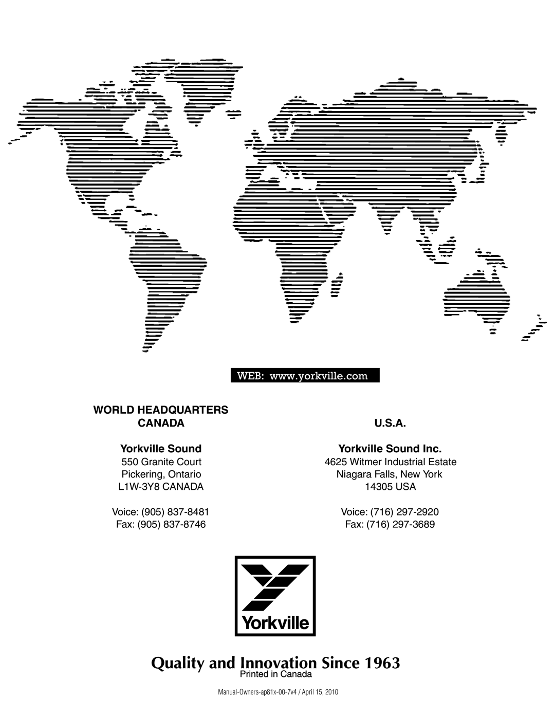 Yorkville Sound AP818, AP812 owner manual Yorkville Sound Inc 