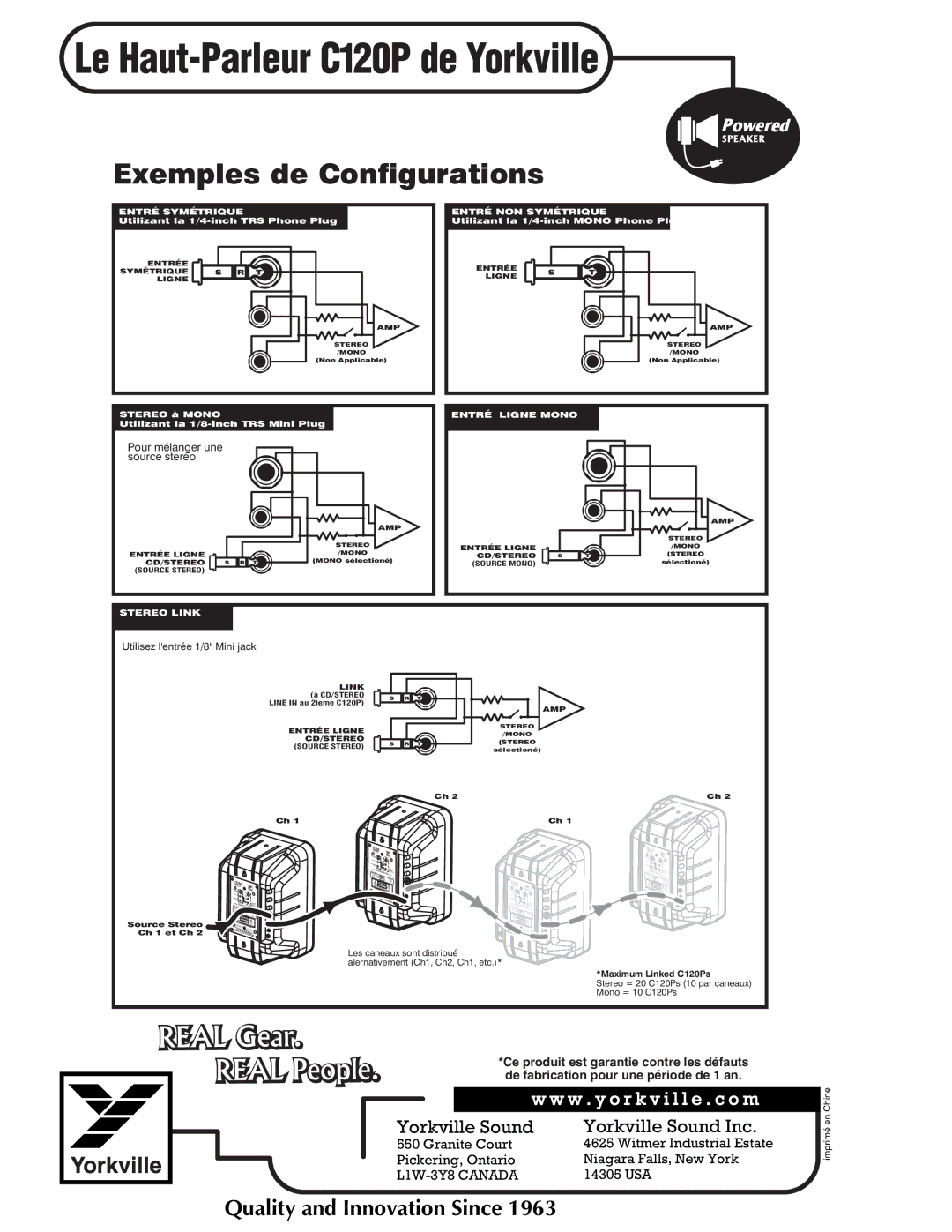 Yorkville Sound C120P Exemples de Configurations, Pour mélanger une source stereo, Utilisez lentrée 1/8 Mini jack 