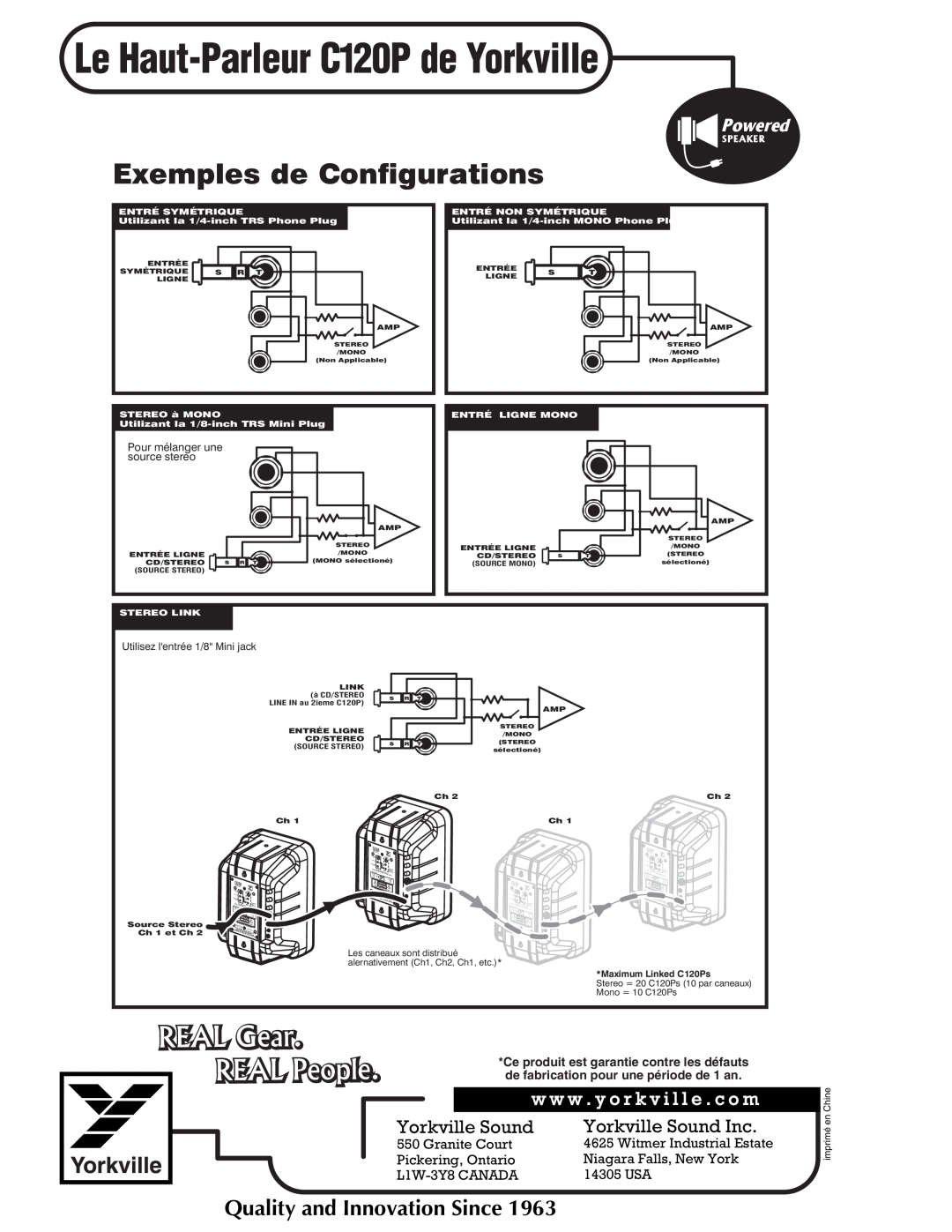 Yorkville Sound Exemples de Configurations, Le Haut-ParleurC120P de Yorkville, Quality and Innovation Since, Powered 