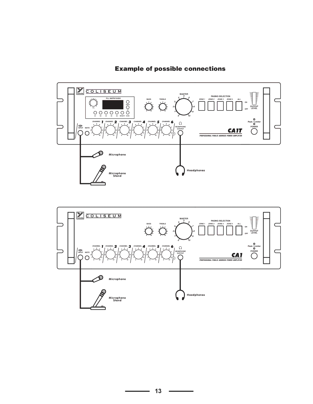 Yorkville Sound CA1T owner manual Example of possible connections, L I S E U M 