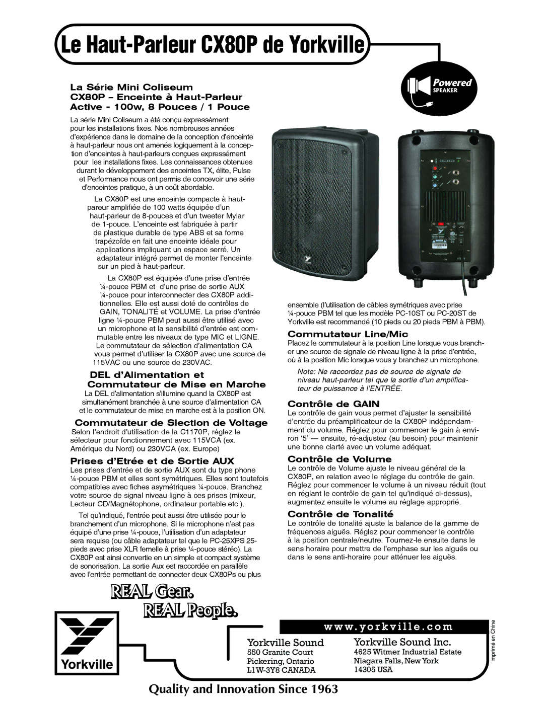 Yorkville Sound CX80P manual DEL d’Alimentation et Commutateur de Mise en Marche, Commutateur de Slection de Voltage 