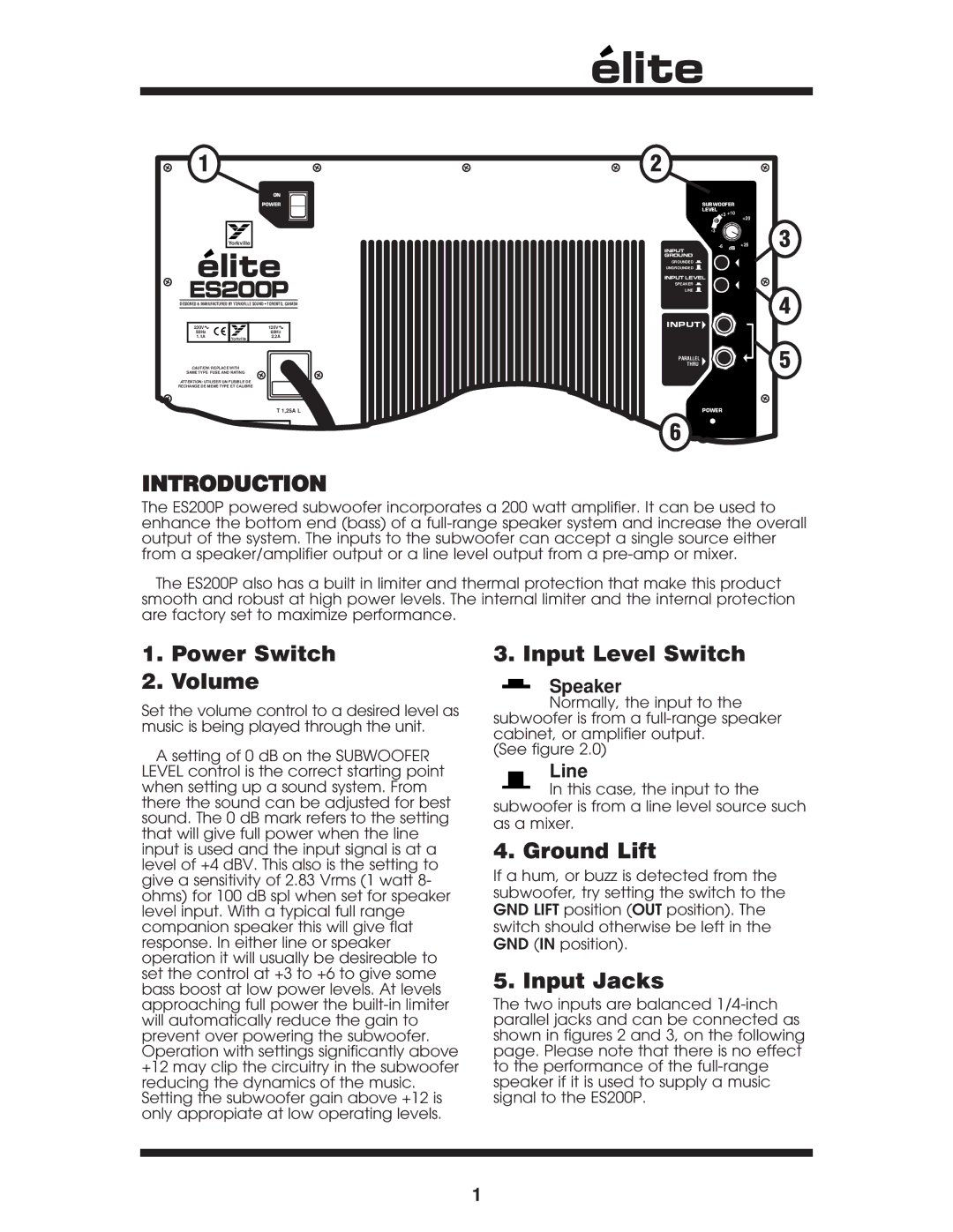 Yorkville Sound ES200P owner manual Speaker, Line 