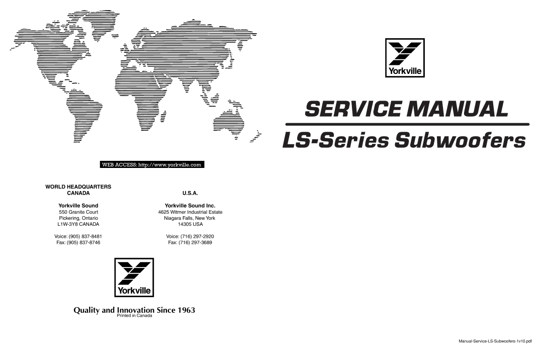 Yorkville Sound LS-Service service manual LS-Series Subwoofers 