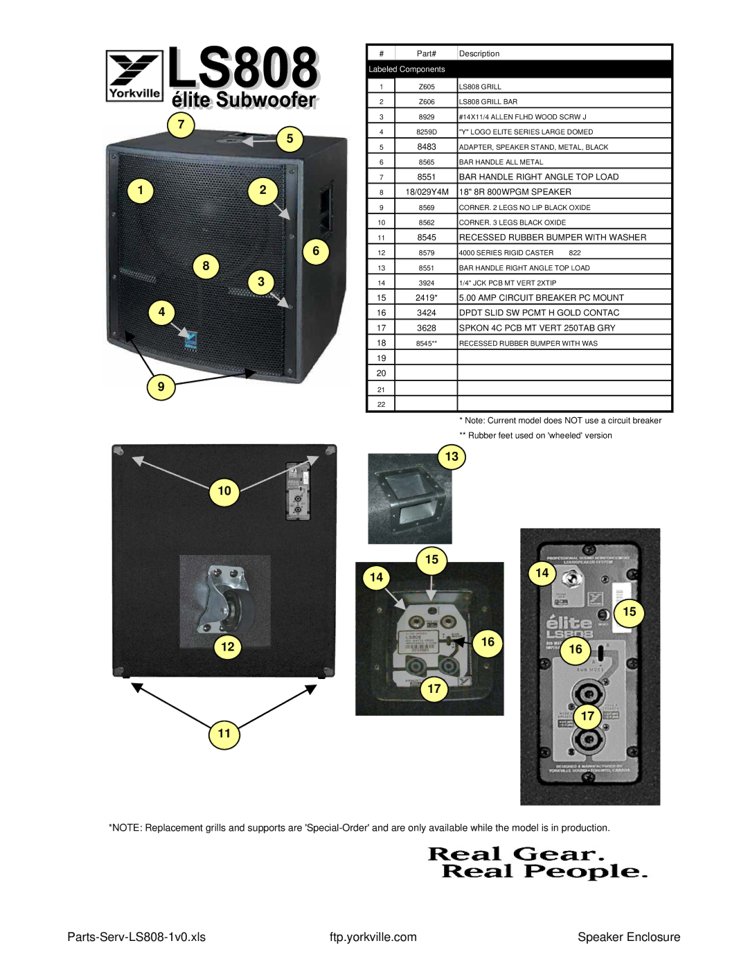 Yorkville Sound LS-Service service manual Parts-Serv-LS808-1v0.xls Ftp.yorkville.com Speaker Enclosure 