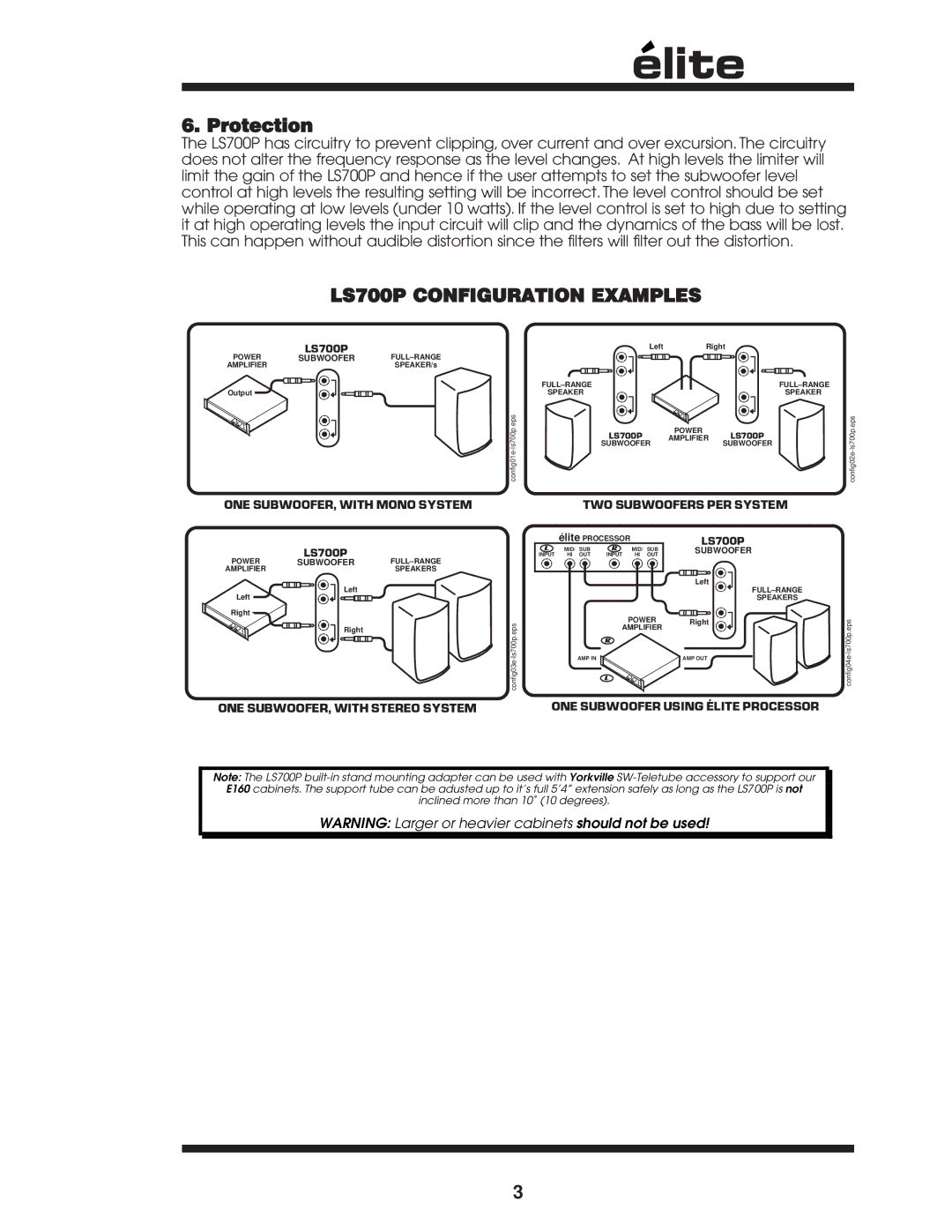 Yorkville Sound owner manual Protection, LS700P Configuration Examples 