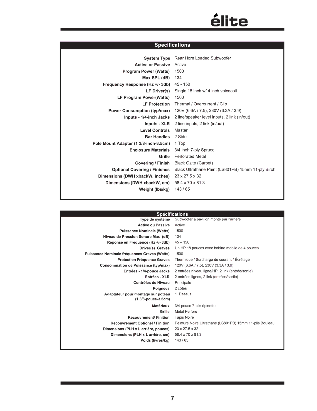 Yorkville Sound LS801P owner manual Specifications 