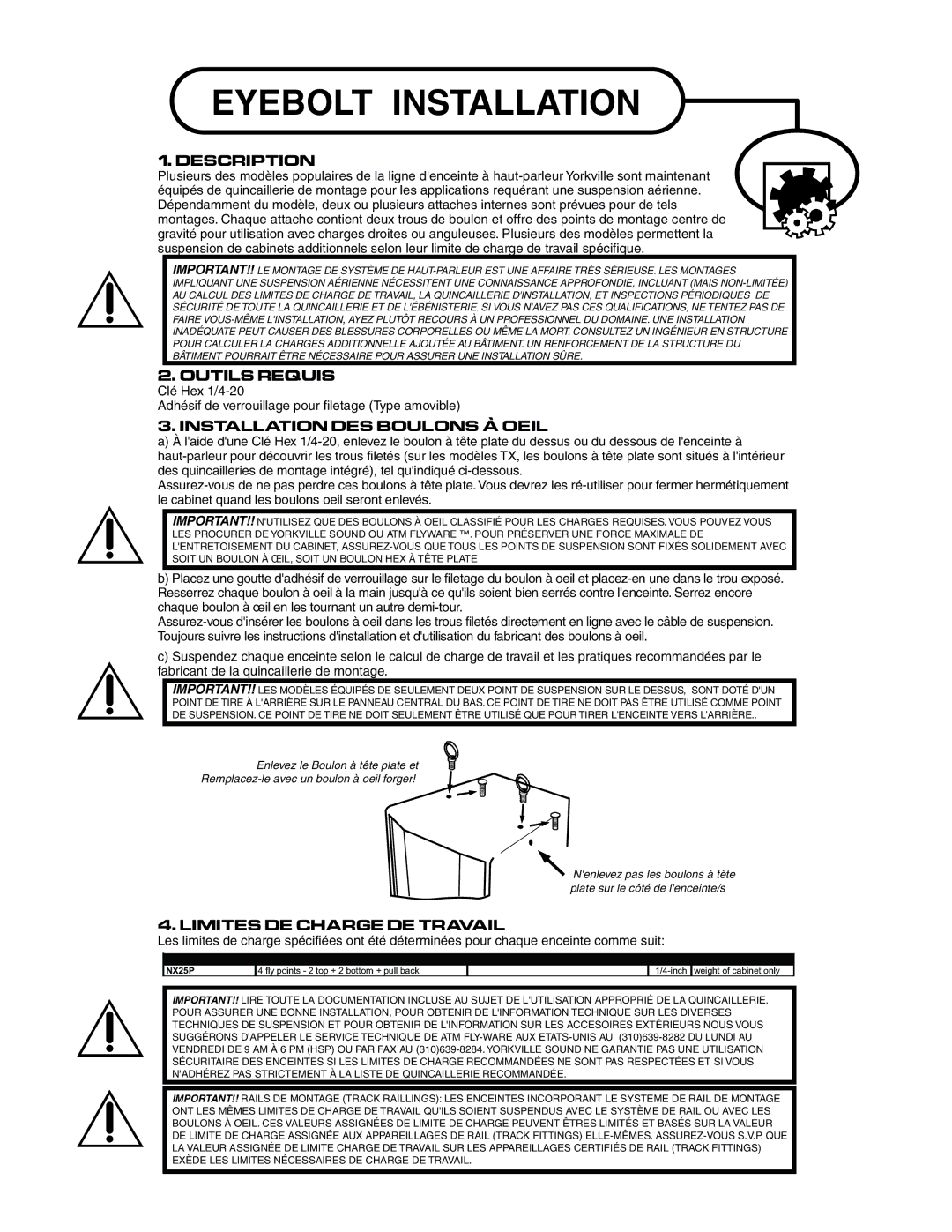 Yorkville Sound nx25P owner manual Outils Requis 