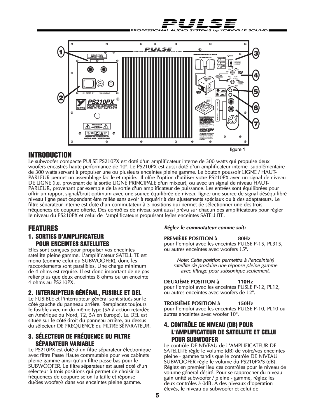Yorkville Sound PS210PX Pour Subwoofer, Interrupteur Général, Fusible Et Del, Introduction, Features, PREMIÈRE POSITION à 