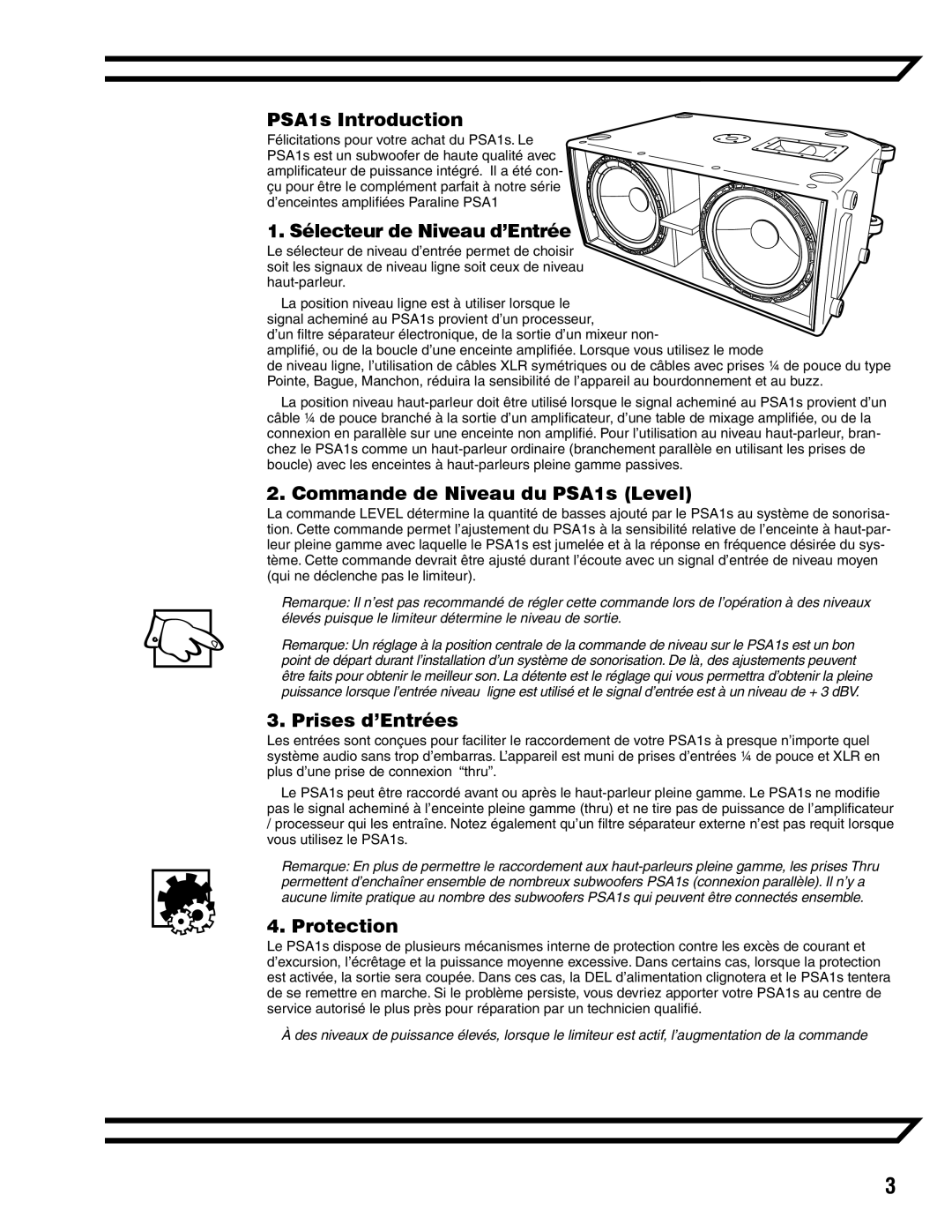 Yorkville Sound PSA1 owner manual Sélecteur de Niveau d’Entrée 