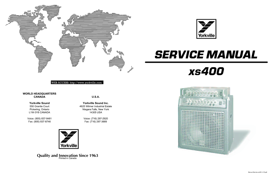 Yorkville Sound XS400 service manual Xs400 