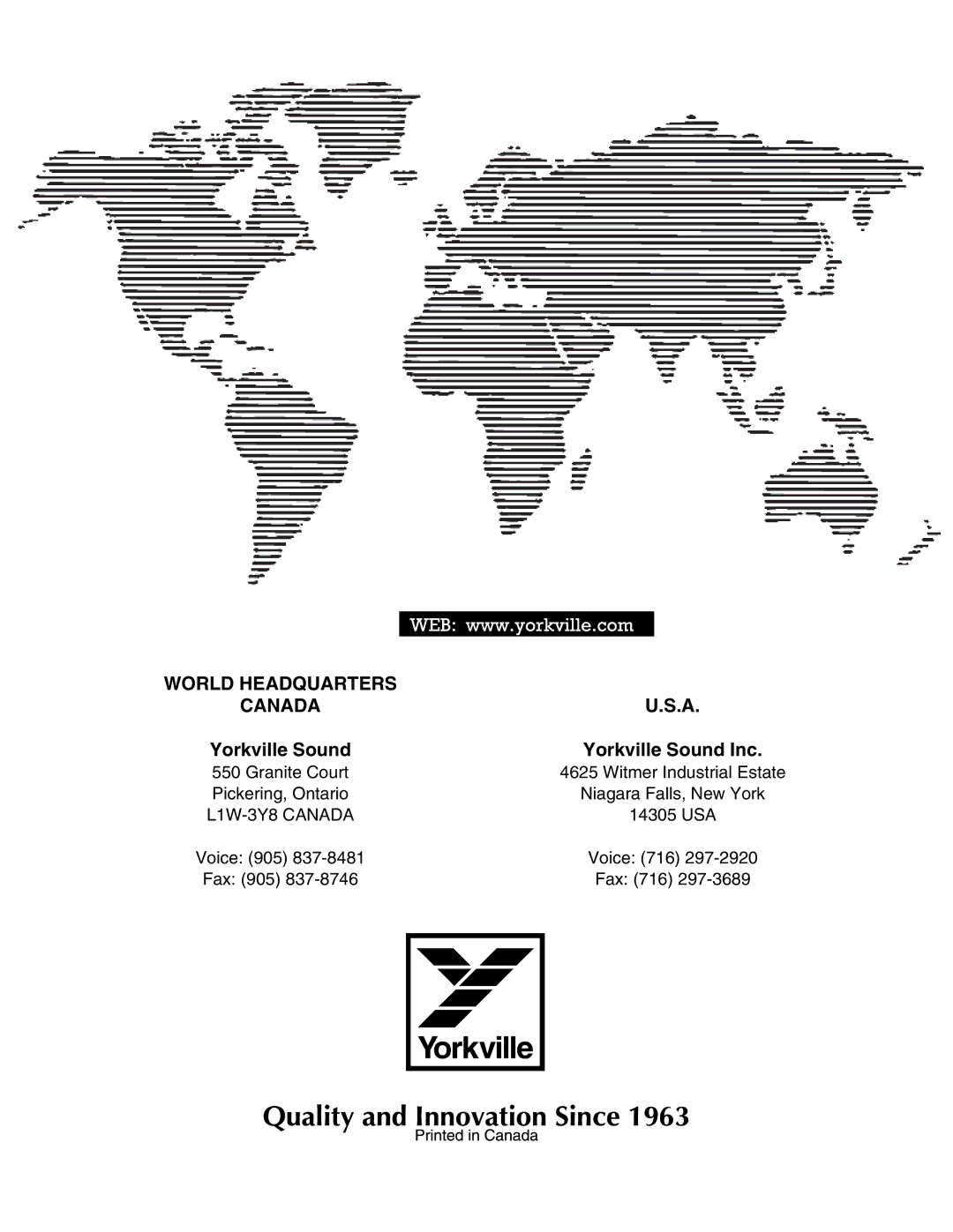 Yorkville Sound Y115P owner manual Canada, Yorkville Sound Yorkville Sound Inc 