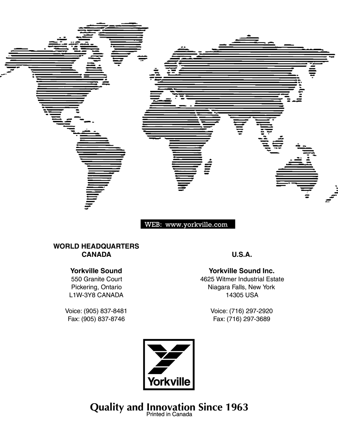 Yorkville Sound ycv40t owner manual World Headquarters Canada 