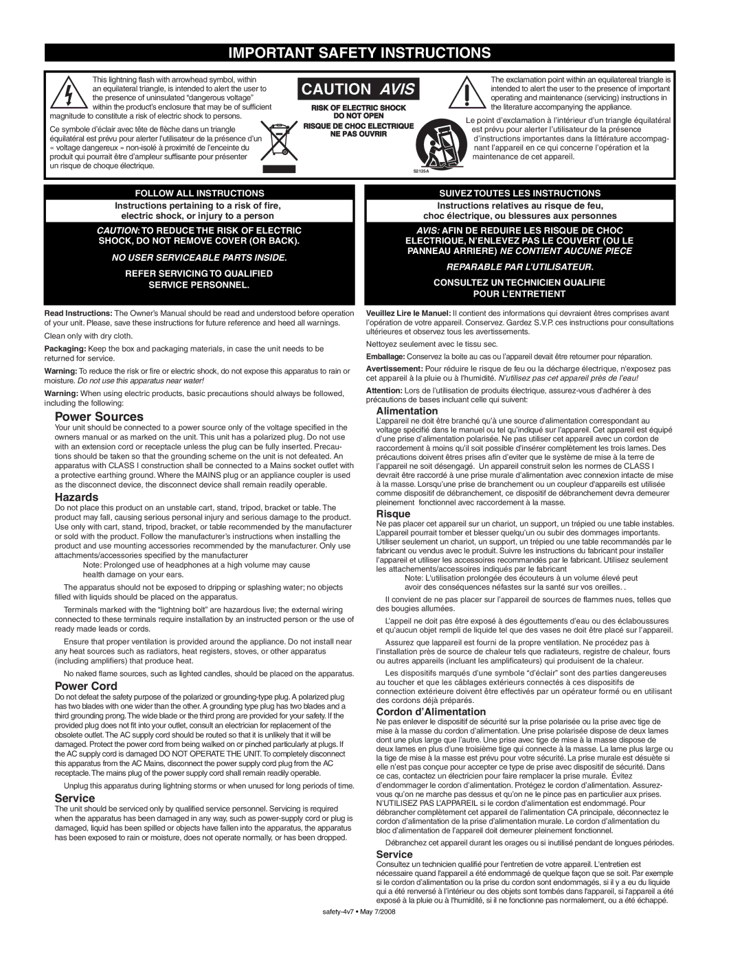 Yorkville Sound YS 1088 manual Important Safety Instructions 