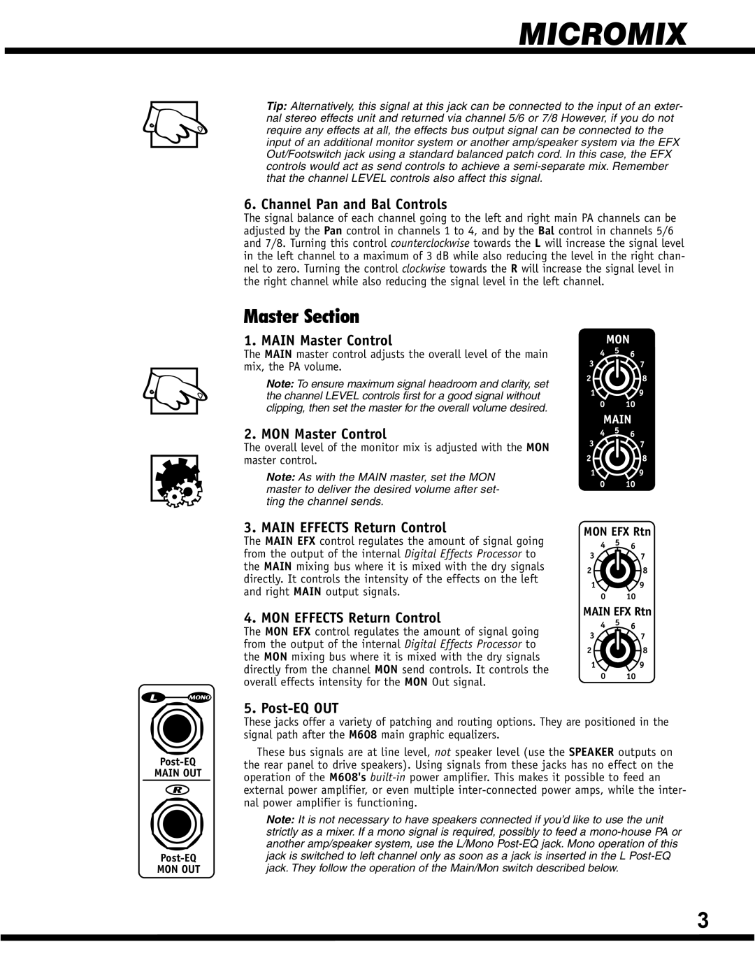 Yorkville Sound YS 1088 manual Master Section 