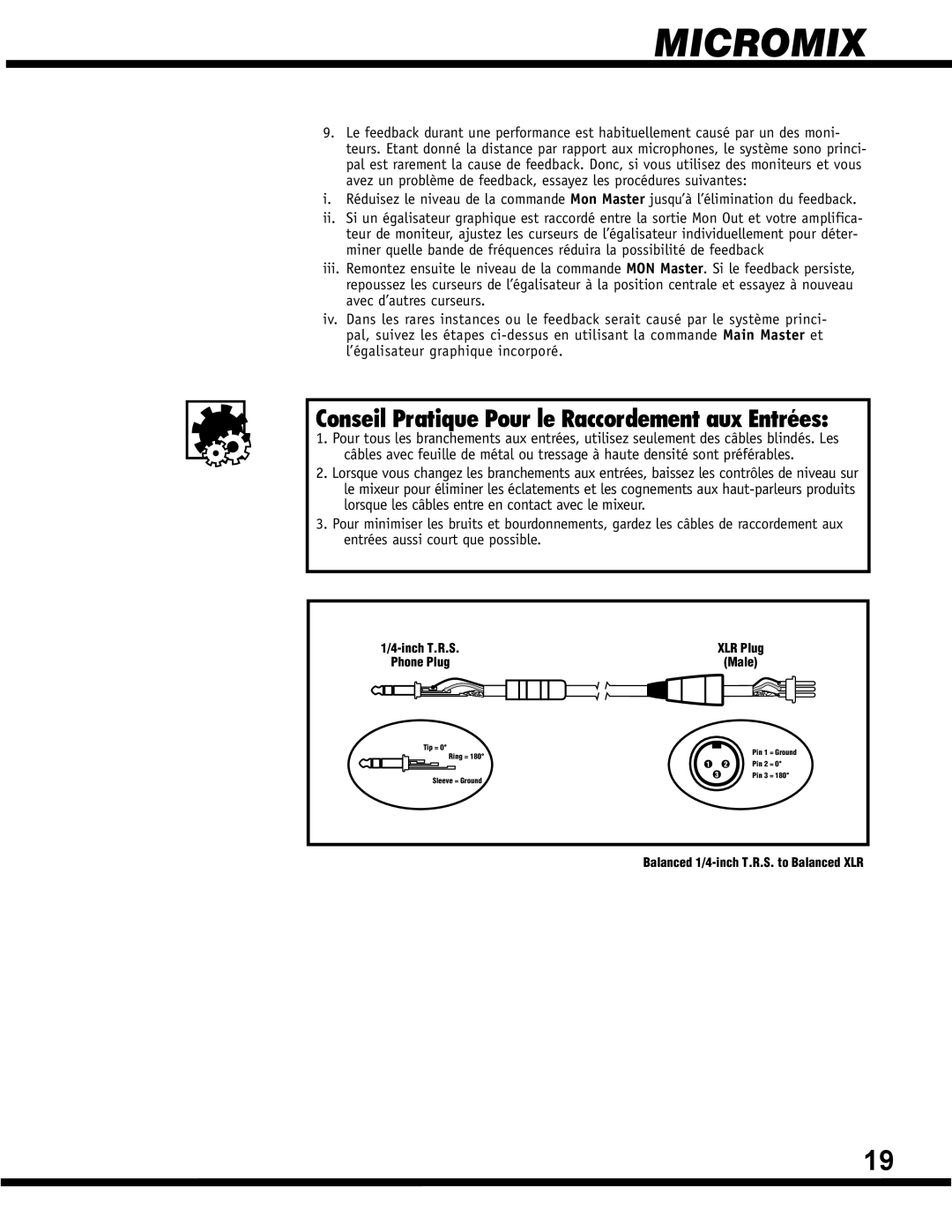 Yorkville Sound YS 1088 manual Conseil Pratique Pour le Raccordement aux Entrées, Micromix 