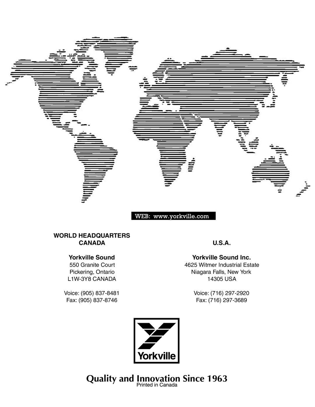 Yorkville Sound YS-115PW, Y118PW owner manual Canada, Yorkville Sound Yorkville Sound Inc 