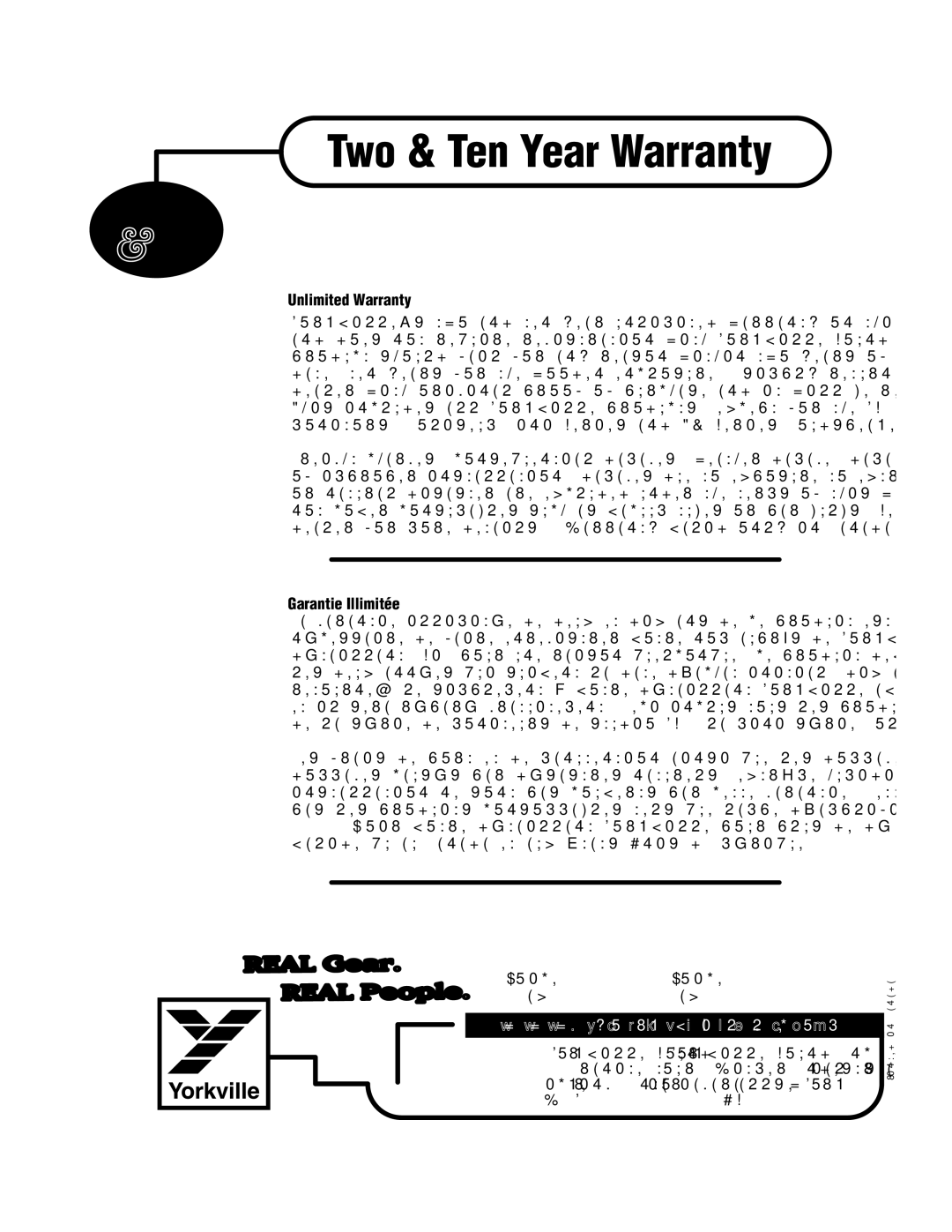 Yorkville Sound Y118PW, YS-115PW owner manual Unlimited Warranty, Garantie Illimitée, Canada 