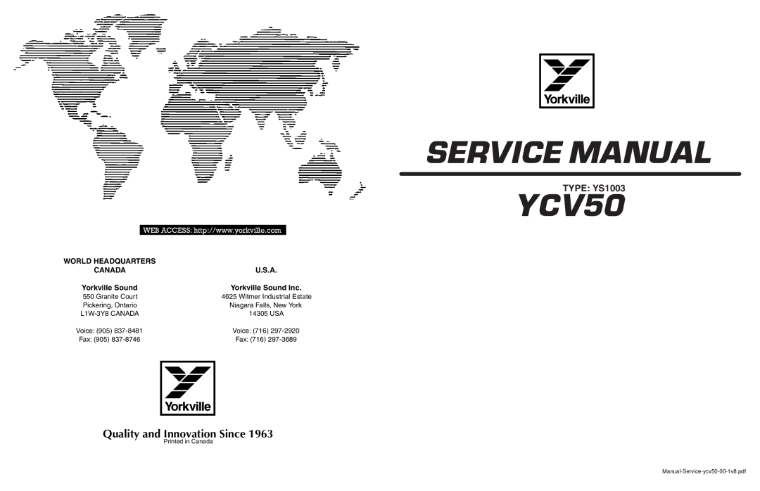 Yorkville Sound YCV50, YS1003 service manual 