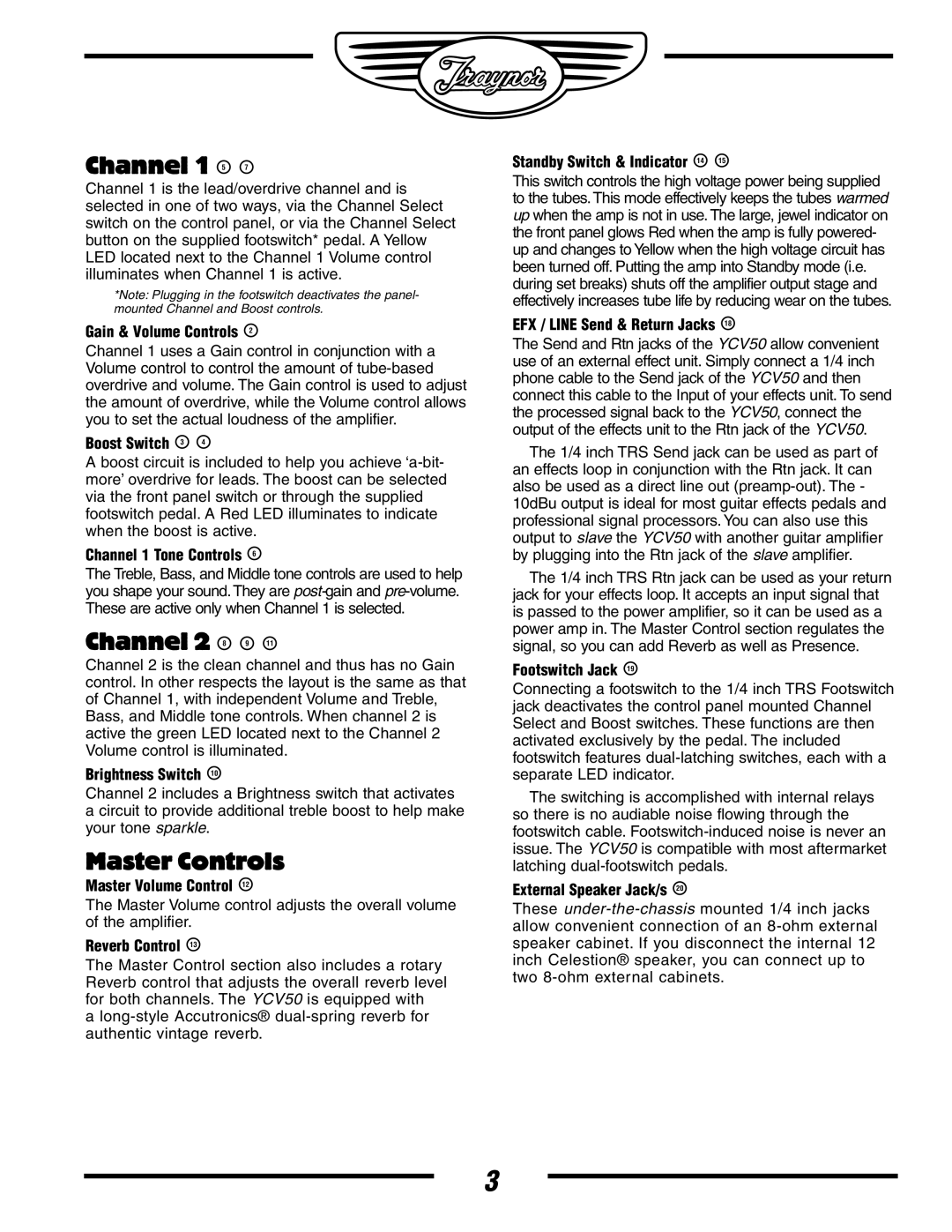 Yorkville Sound YS1003 owner manual Channel 1 5, Channel 2 8 9, Master Controls 