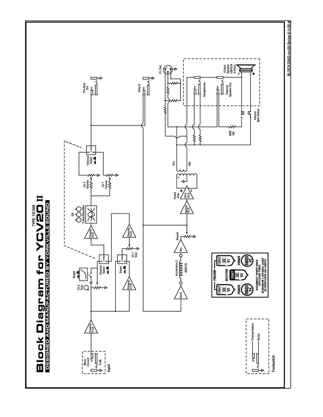 Yorkville Sound YS1006 owner manual Block Diagram for YCV20, Input 