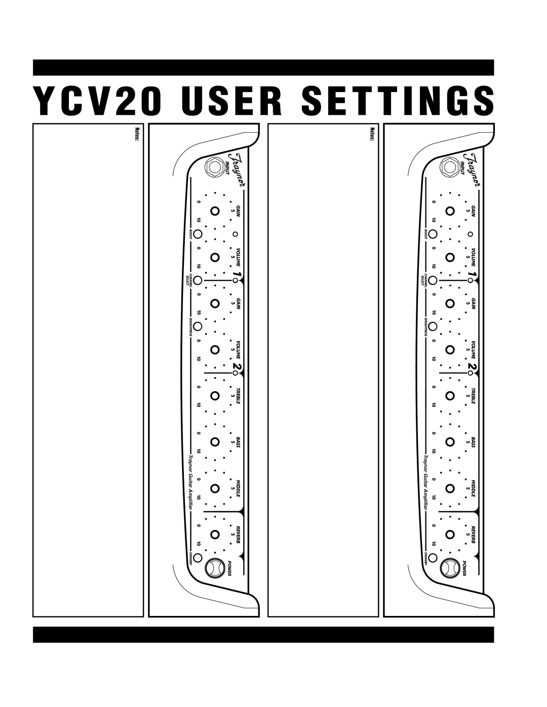 Yorkville Sound YS1006 owner manual Serusettings YCV20 