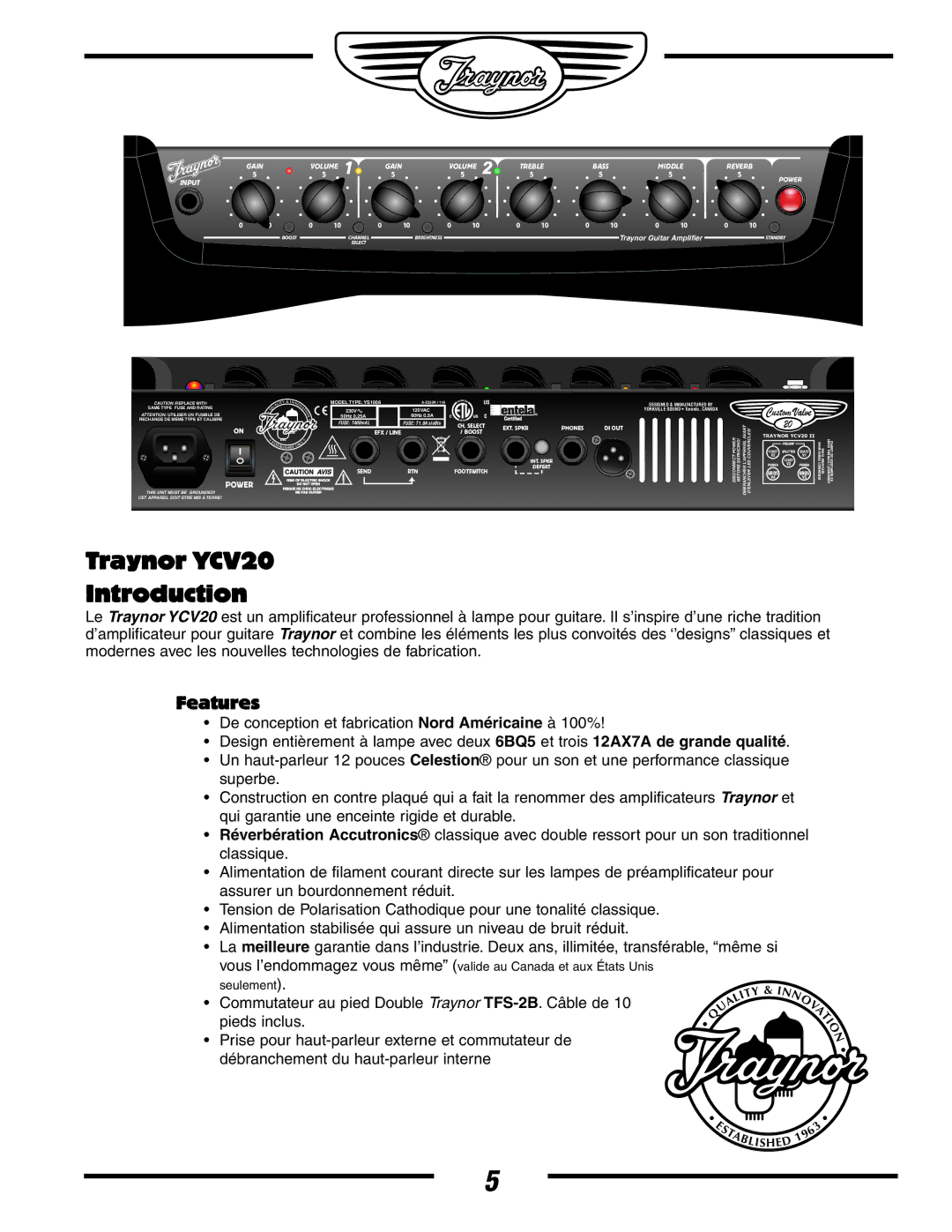 Yorkville Sound YS1006 owner manual Traynor YCV20 Introduction 