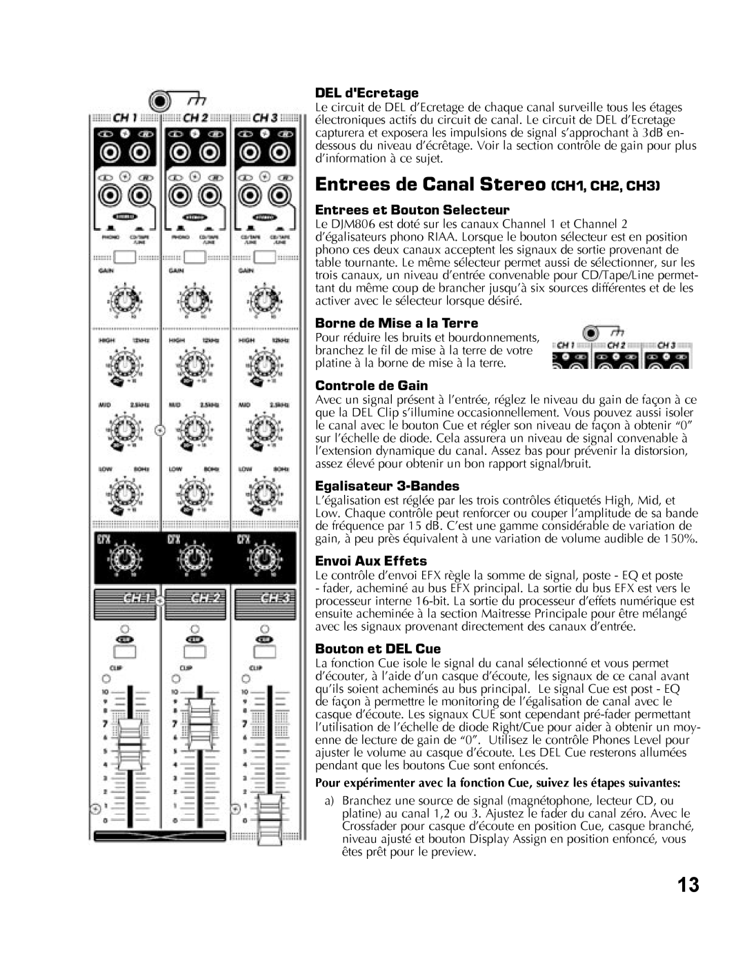 Yorkville Sound YS1010 owner manual Entrees de Canal Stereo CH1, CH2, CH3, DEL dEcretage, Entrees et Bouton Selecteur 