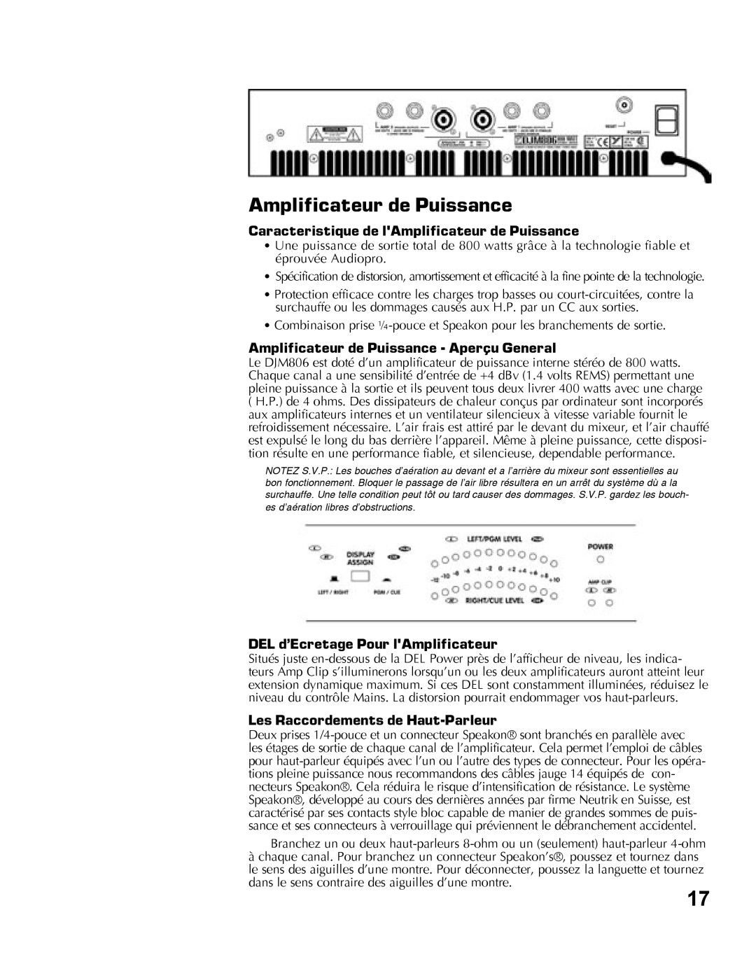 Yorkville Sound YS1010 Caracteristique de lAmplificateur de Puissance, Amplificateur de Puissance Aperçu General 