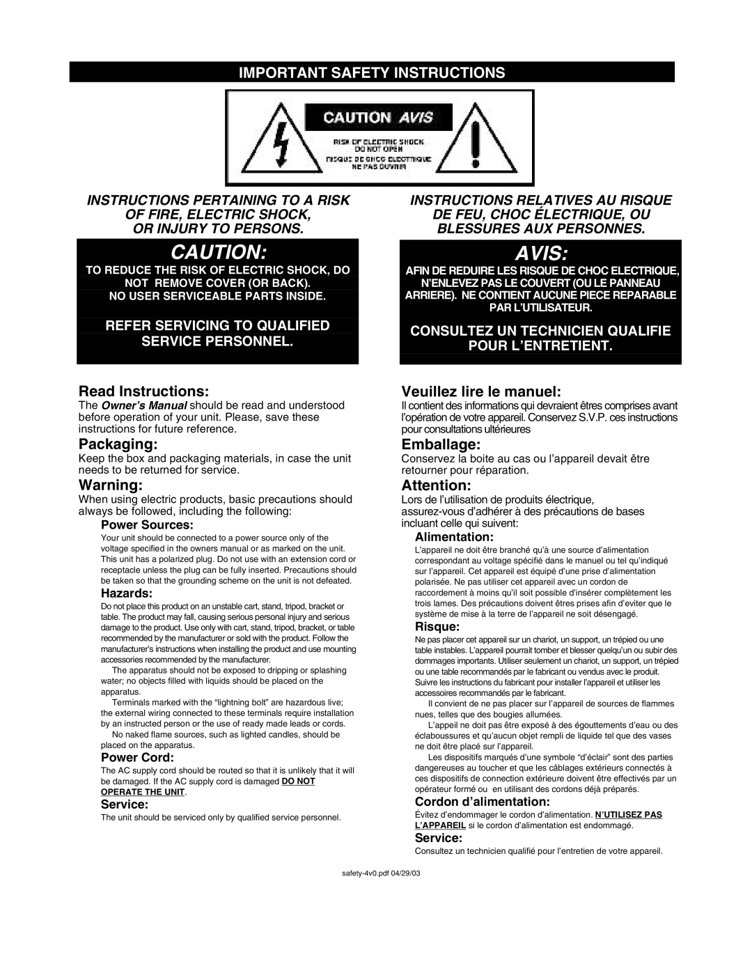 Yorkville Sound YS1010 owner manual Avis 